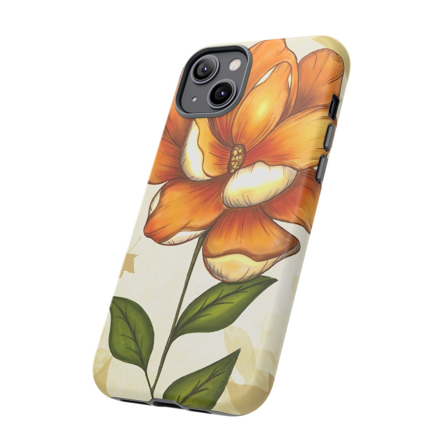 Floral Phone Case with Orange Flower Design, Tough Phone Cover, Floral Gift, Stylish Tech Accessory, Nature Lovers, Spring Vibes