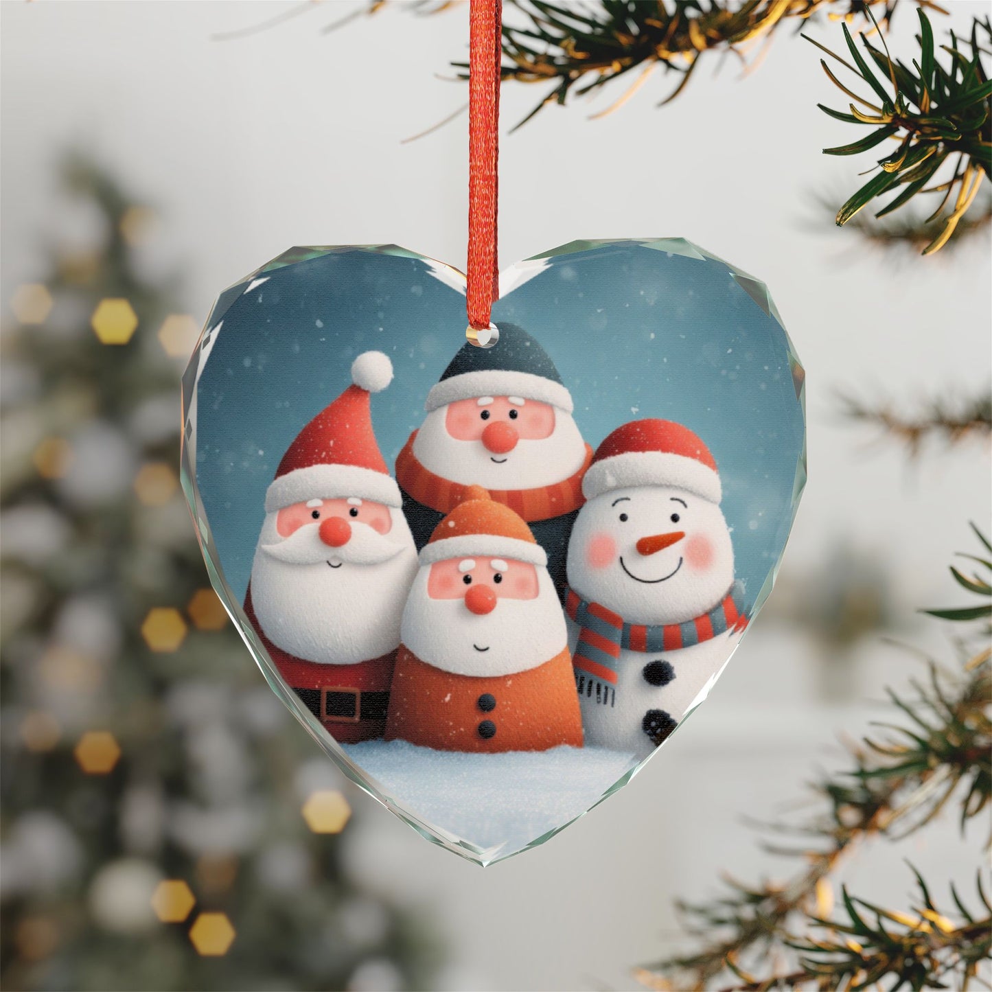 Heart Crystal Ornament — Cute Santa & Snowman Family Christmas Decoration