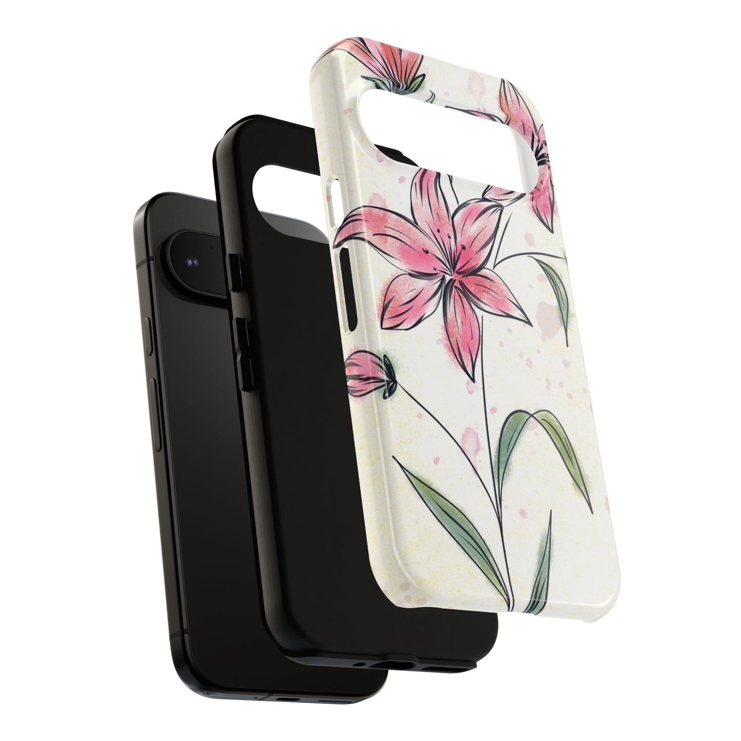 Floral Phone Case with Elegant Pink Lilies, Cute Floral Accessories, Phone Protection, Gift for Her, Stylish Cell Phone Cover