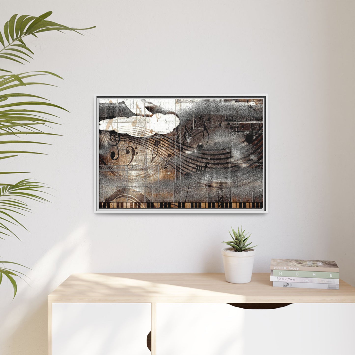 Framed Music Notes Canvas Print — Abstract Vintage Piano & Sheet Music Wall Art