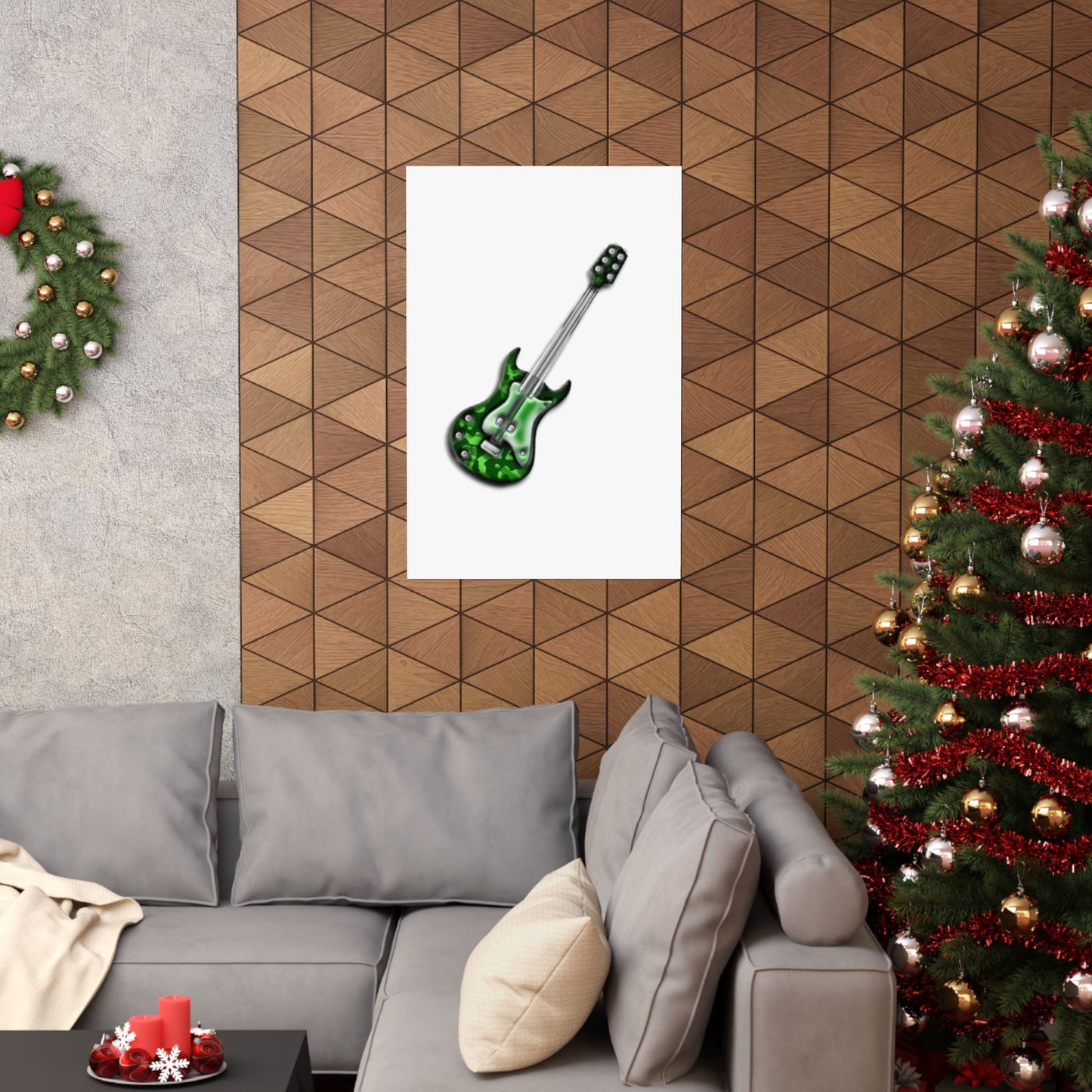 Guitar Art Poster - Rock Music Decor, Green Guitar Wall Art, Musician Gift, Home Office Decor, Music Lover Gift