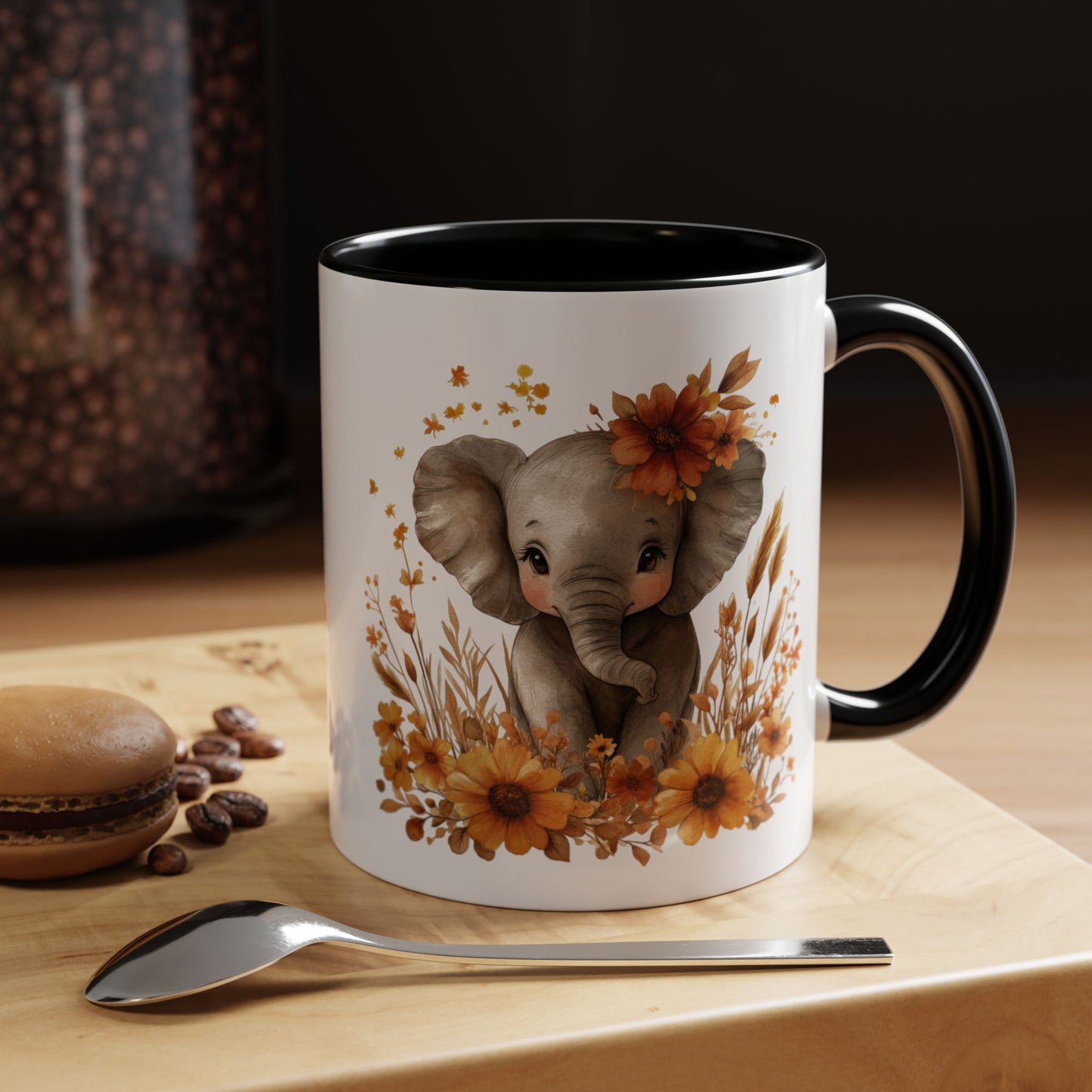 Adorable Elephant Floral Coffee Mug, Cute Animal Mug, Coffee Lover Gift, Kids Mug, Baby Shower Decor
