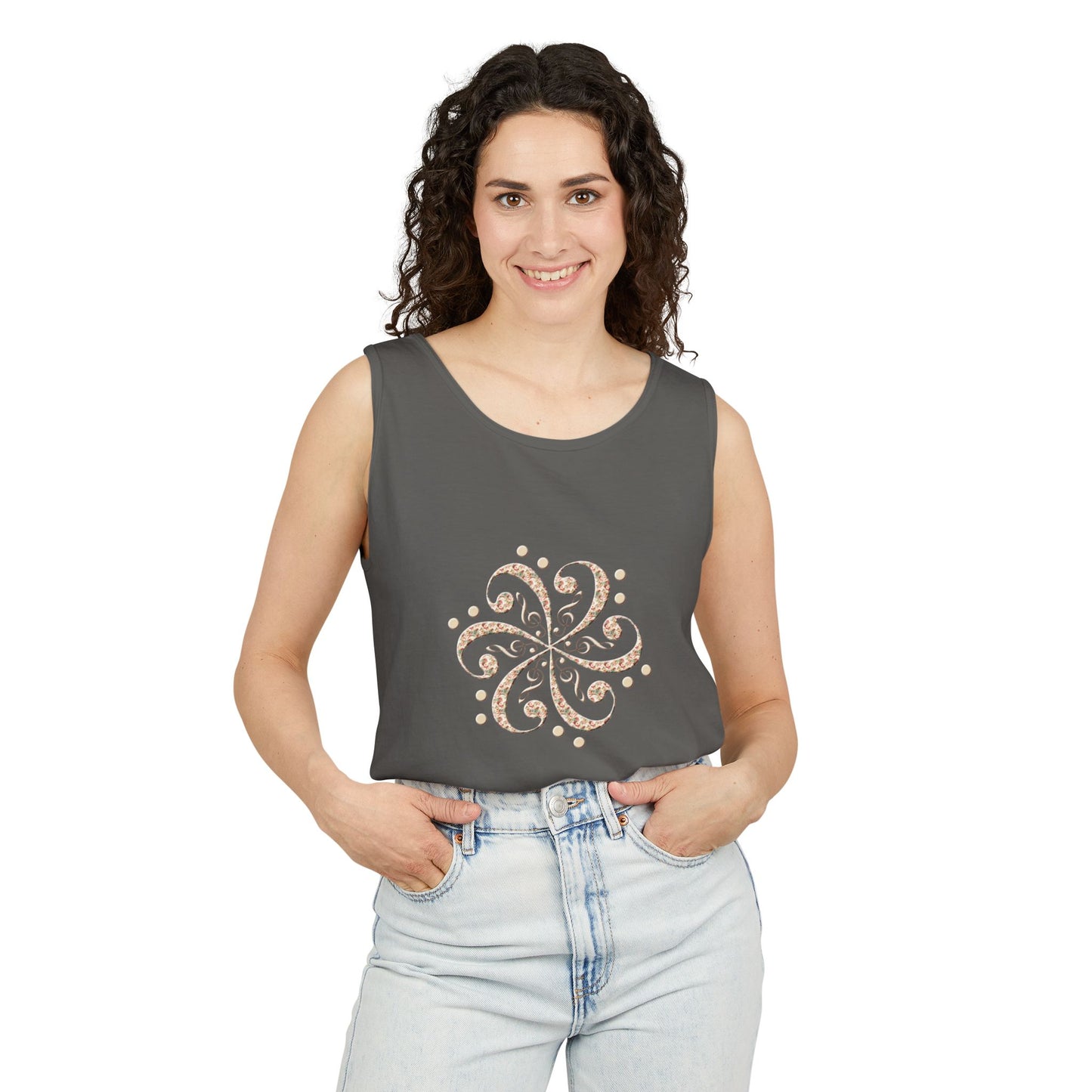 Boho Spiral Design Tank Top | Unisex Summer Apparel, Casual Wear, Beach Outfit, Festival Top, Gift Idea