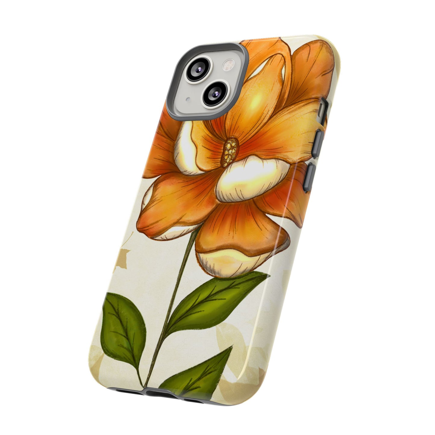 Floral Phone Case with Orange Flower Design, Tough Phone Cover, Floral Gift, Stylish Tech Accessory, Nature Lovers, Spring Vibes
