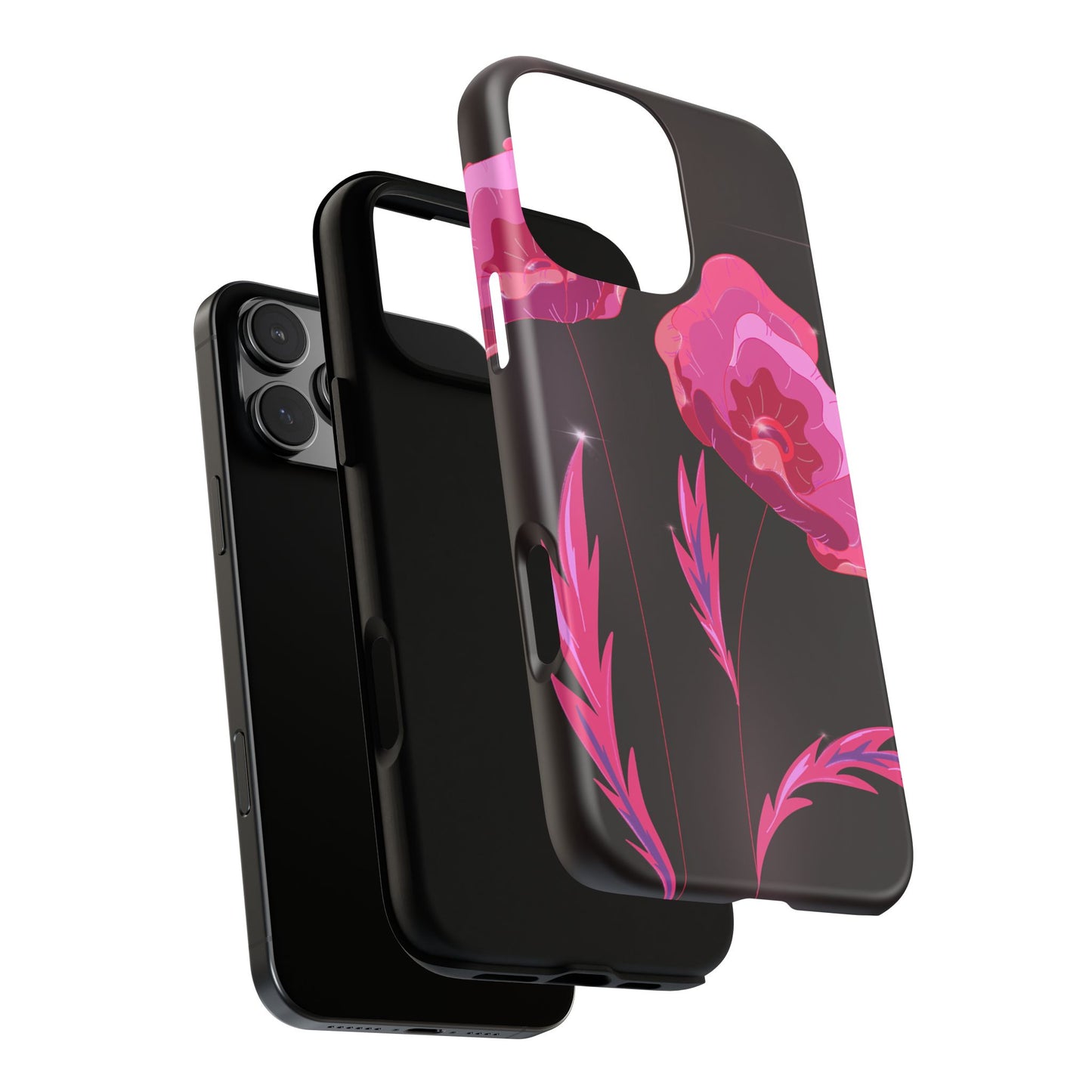 Floral iPhone Case | Tough Cases with Pink Poppy Design, Elegant Flower Phone Cover, Gift for Her, Spring Accessories, Chic Tech
