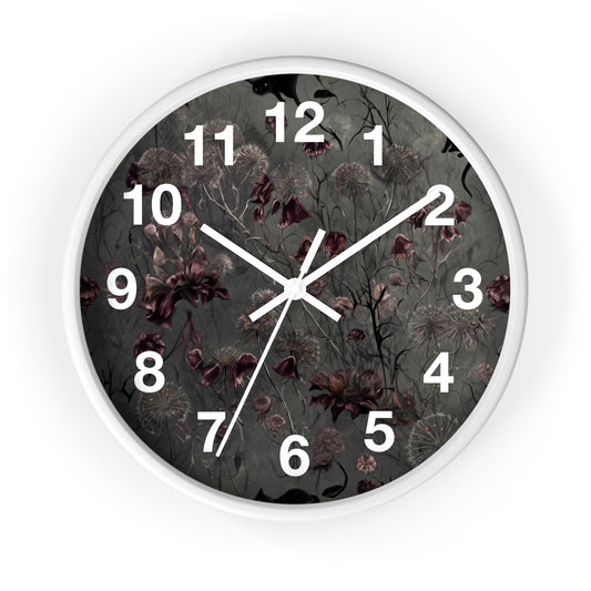Vintage Dark Floral Wall Clock — Moody Botanical Timepiece with Large Numerals