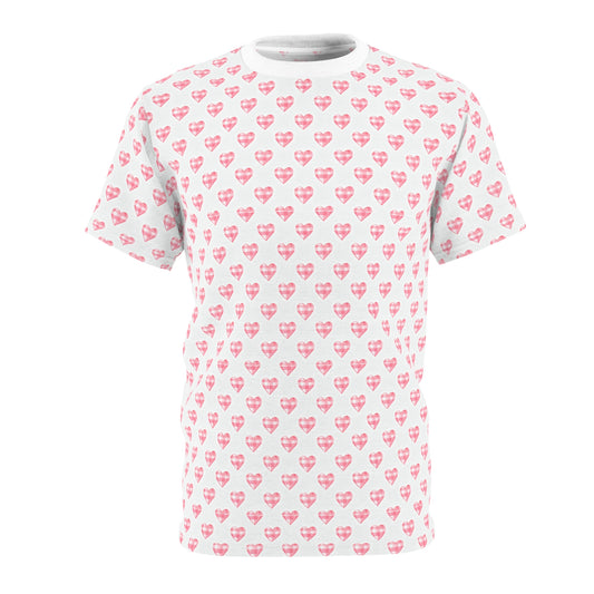 Pink Heart Pattern T-Shirt — All-Over Print Cute Valentine Tee
