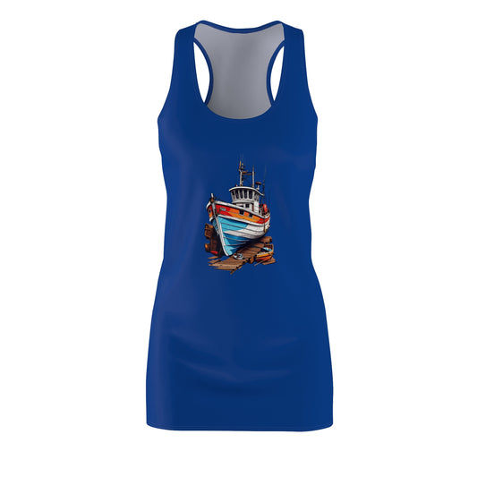 Nautical Women's Racerback Dress, Boat-Themed Summer Dress, Vacation Outfit, Casual Beachwear, Gift for Her
