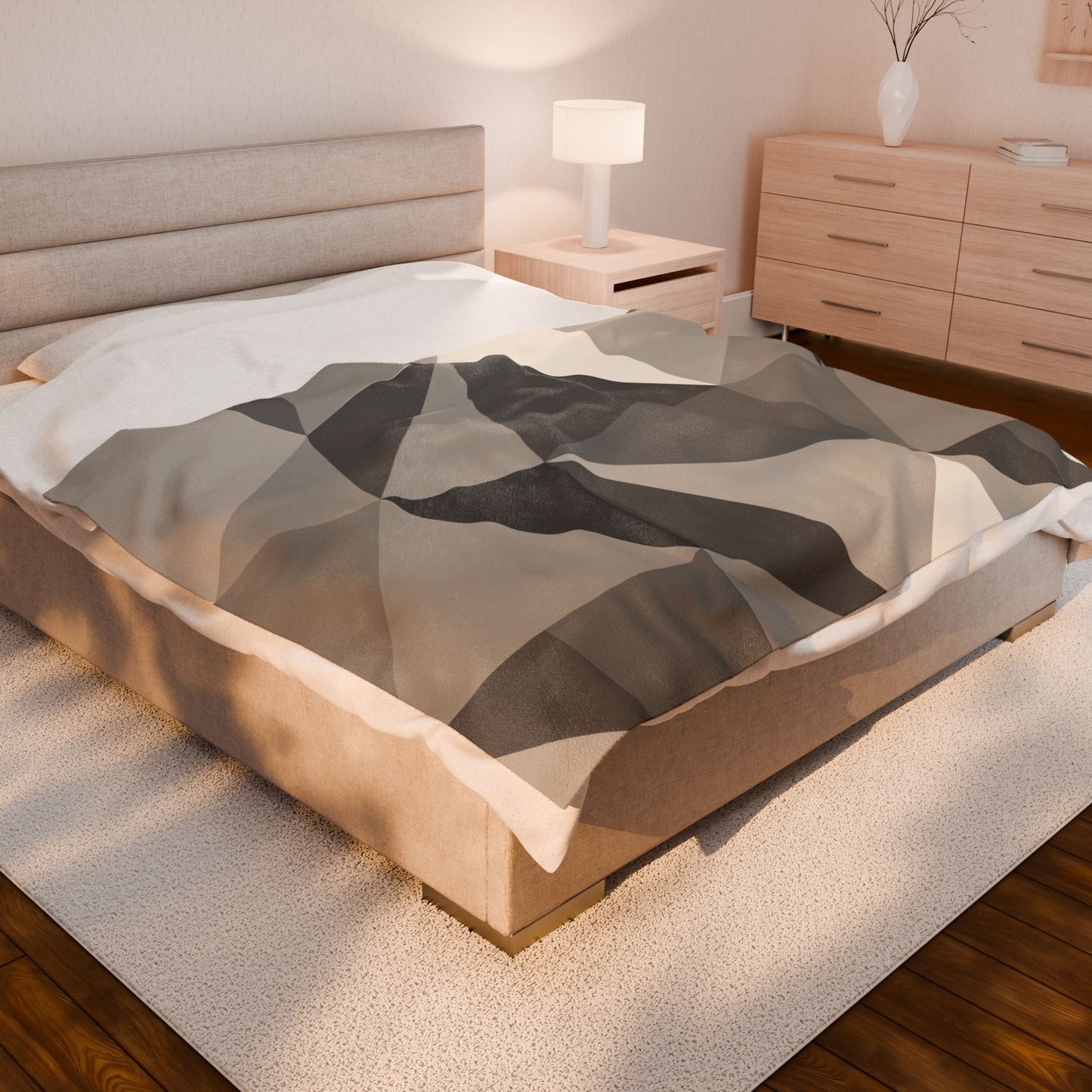 Cozy Geometric Velveteen Plush Blanket | Soft Throw for Home Decor, Gift for Homeowners, Minimalist Design, Perfect for Cozy Nights