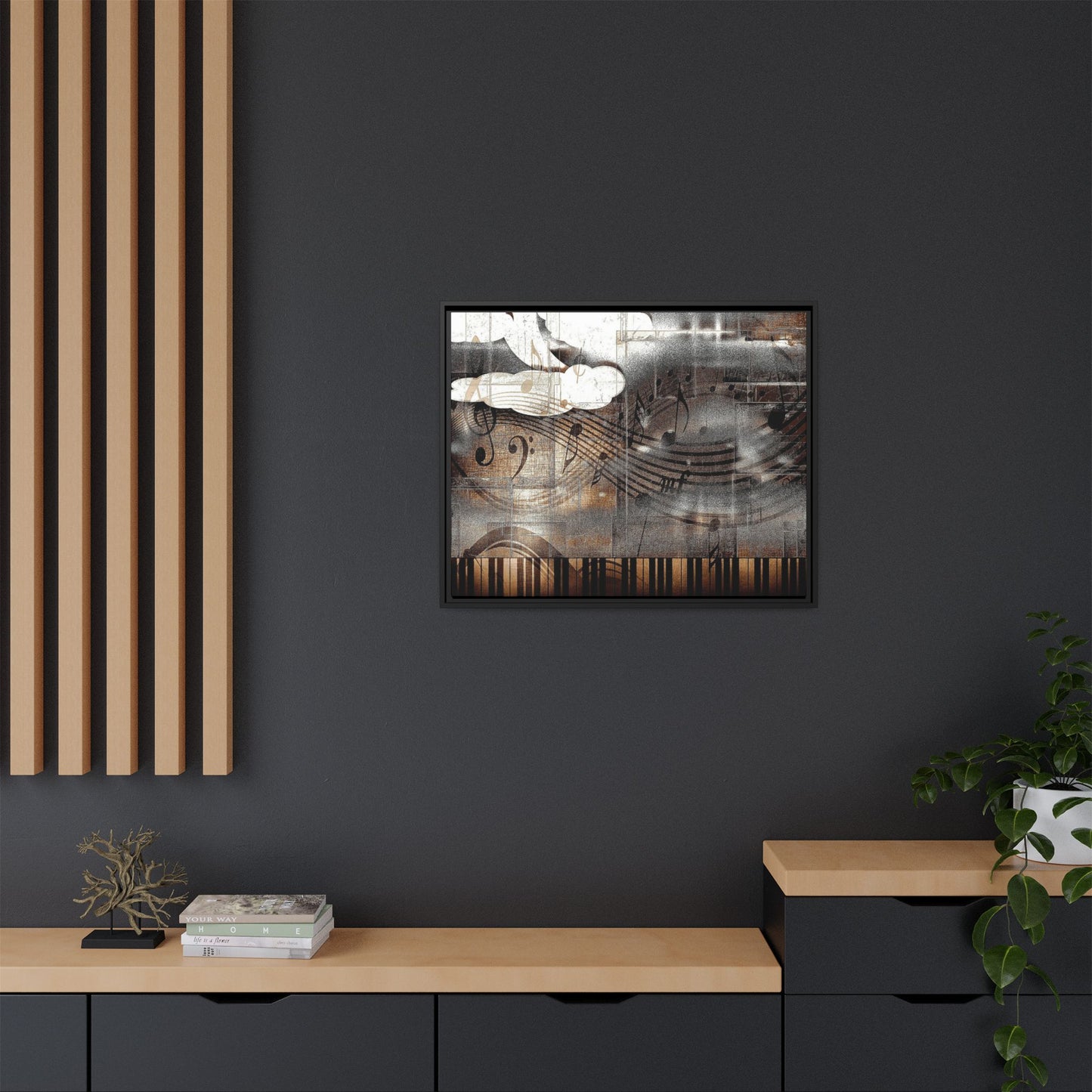 Framed Music Notes Canvas Print — Abstract Vintage Piano & Sheet Music Wall Art