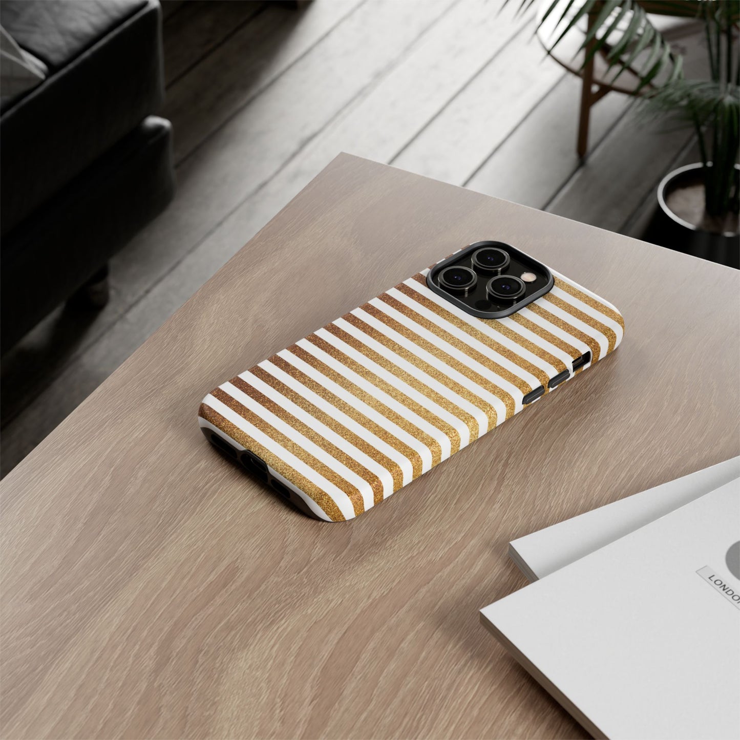 Glamorous Gold Striped Phone Case | Tough Cases, Stylish Phone Cover, Chic Accessories, Gift for Her, Fashionable Tech