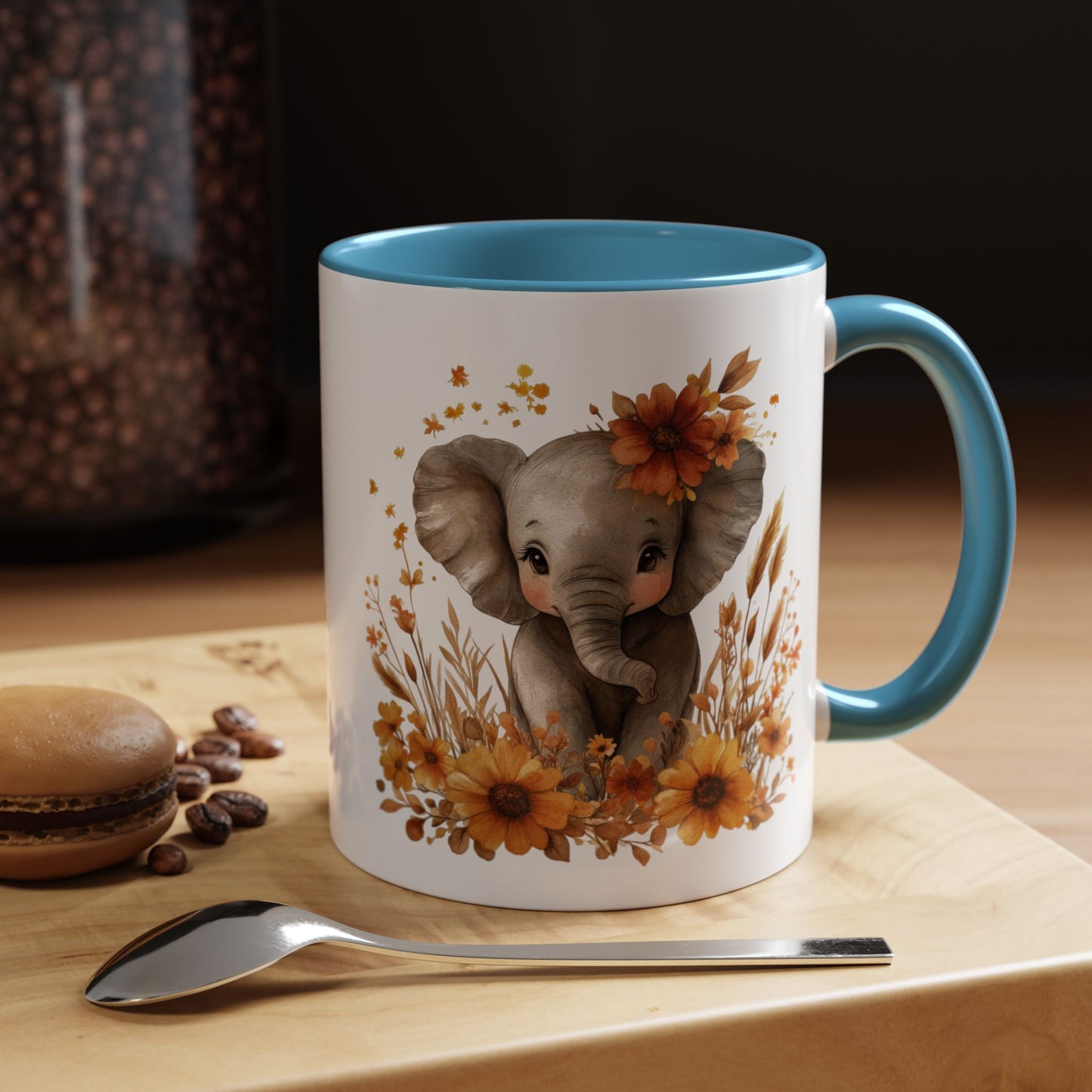 Adorable Elephant Floral Coffee Mug, Cute Animal Mug, Coffee Lover Gift, Kids Mug, Baby Shower Decor