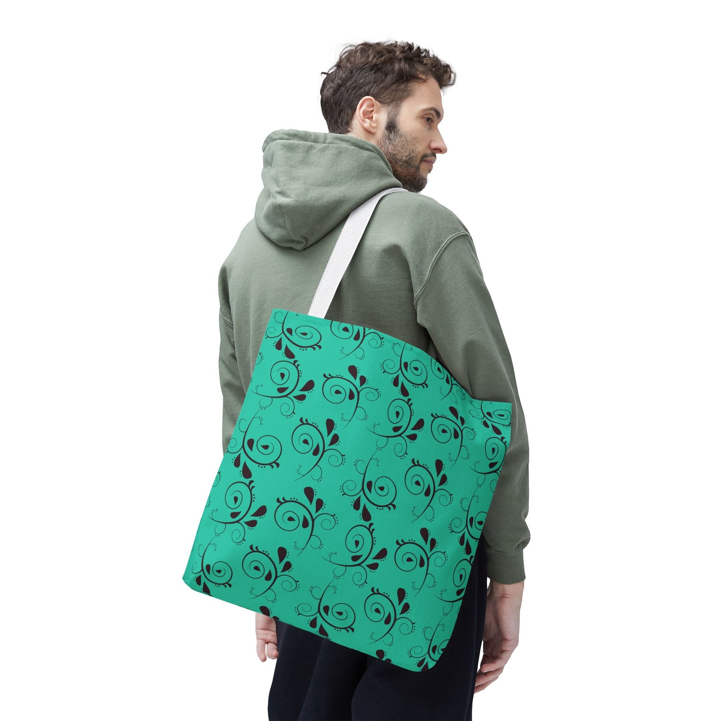 Turquoise Floral Swirl Tote Bag – All-Over Print Stylish Shopping Bag