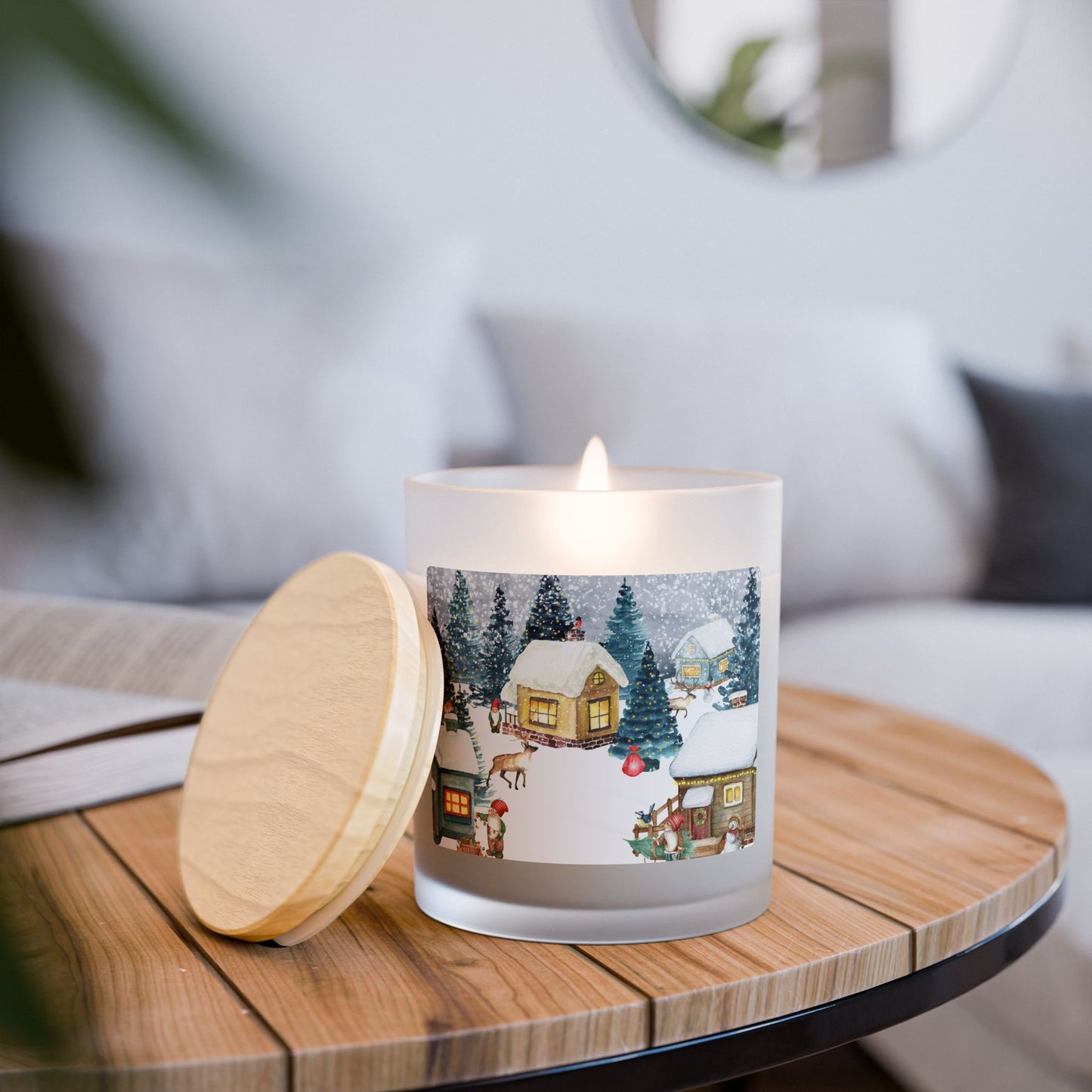 Cozy Winter Candle, Holiday Candle, Rustic Home Decor, Gift for Her, Winter Wonderland Decor, Candle for Christmas, Frosted Glass Candle