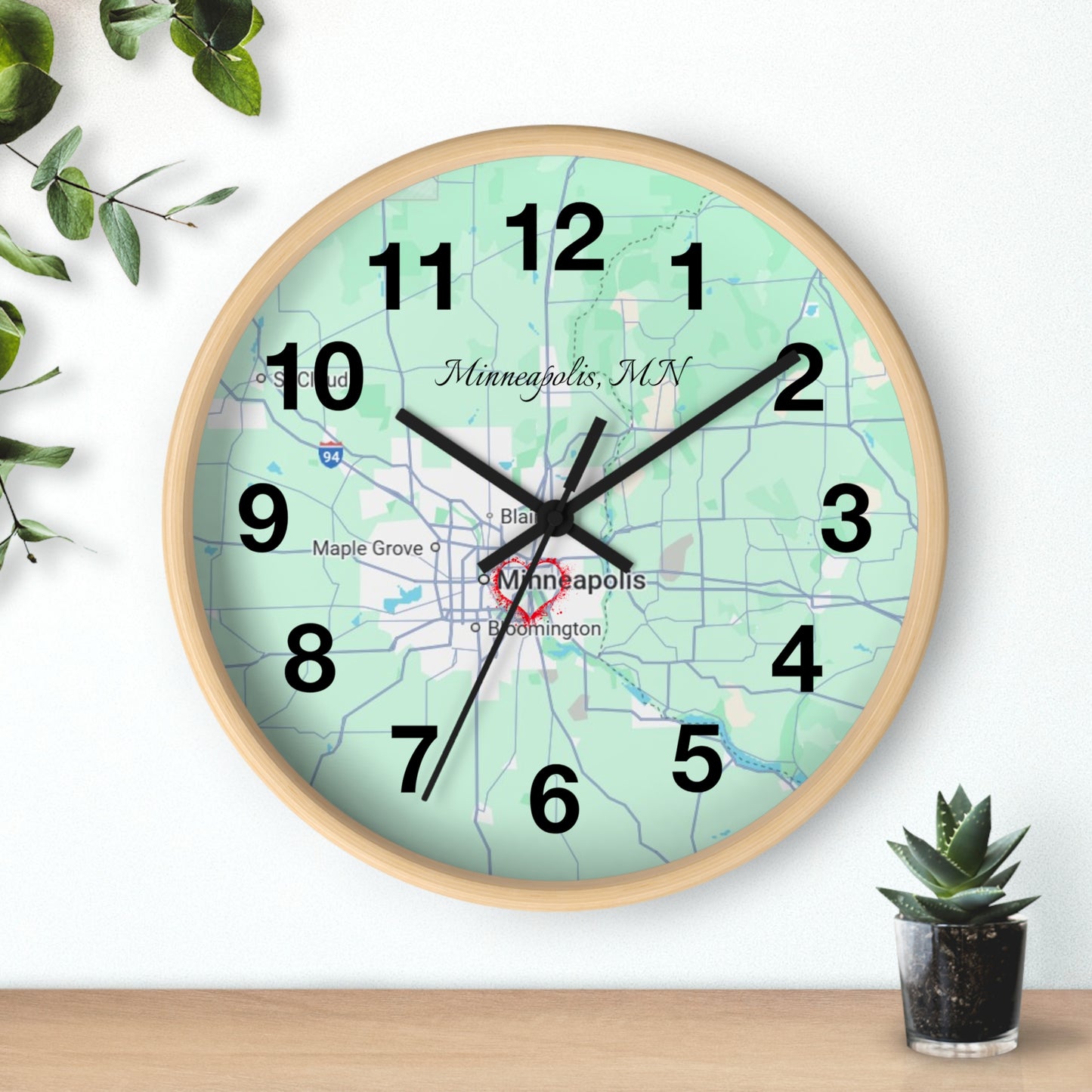 Personalized Map Wall Clock, Custom Home Decor, Minneapolis Gift, Modern Clock, Unique Housewarming, Wall Art, Office Decor