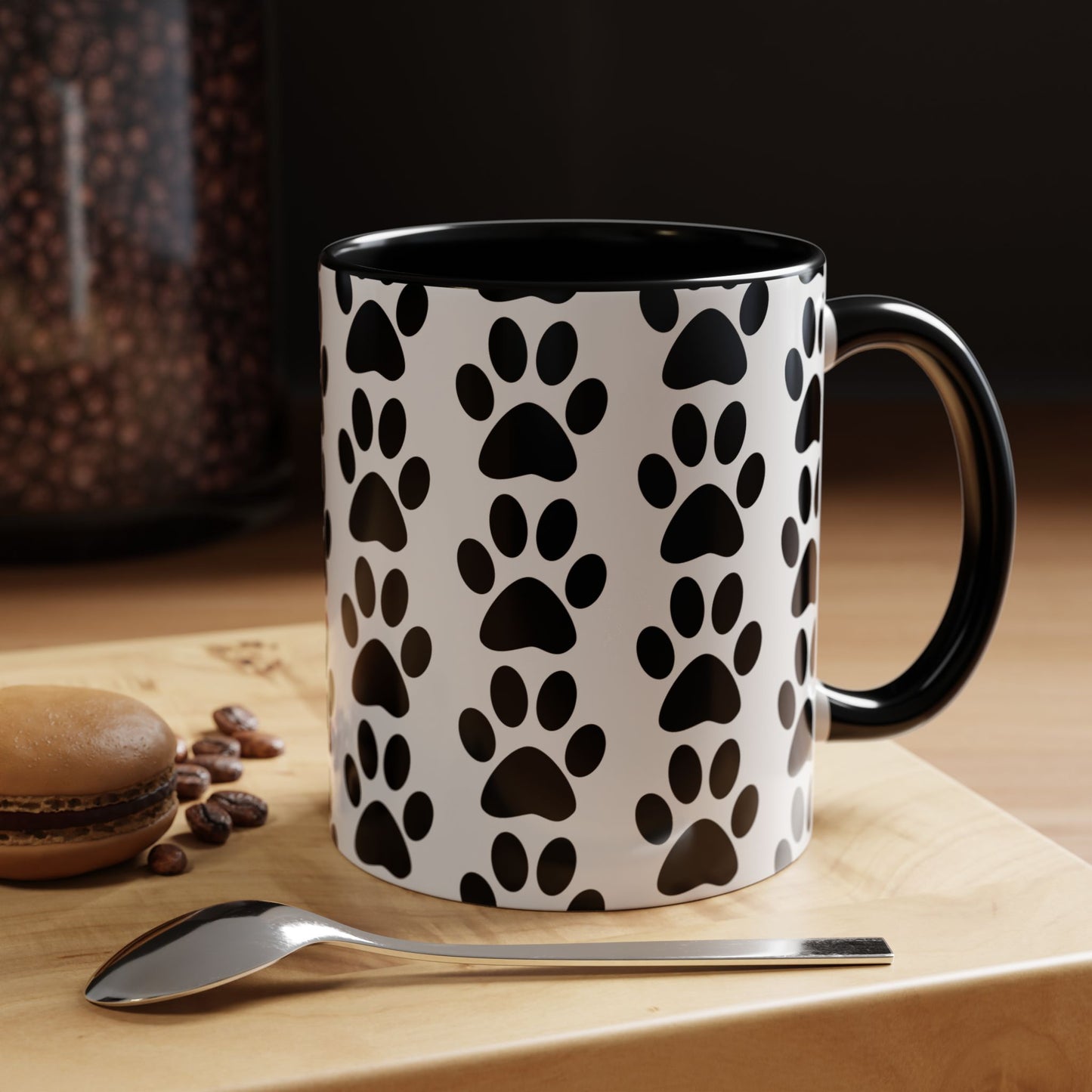 Paw Print Accent Coffee Mug - Dog Lover Gift, Black and White Pet Mug, Cute Animal Decor, Personalized Pet Owner Present, Coffee Tea Cup