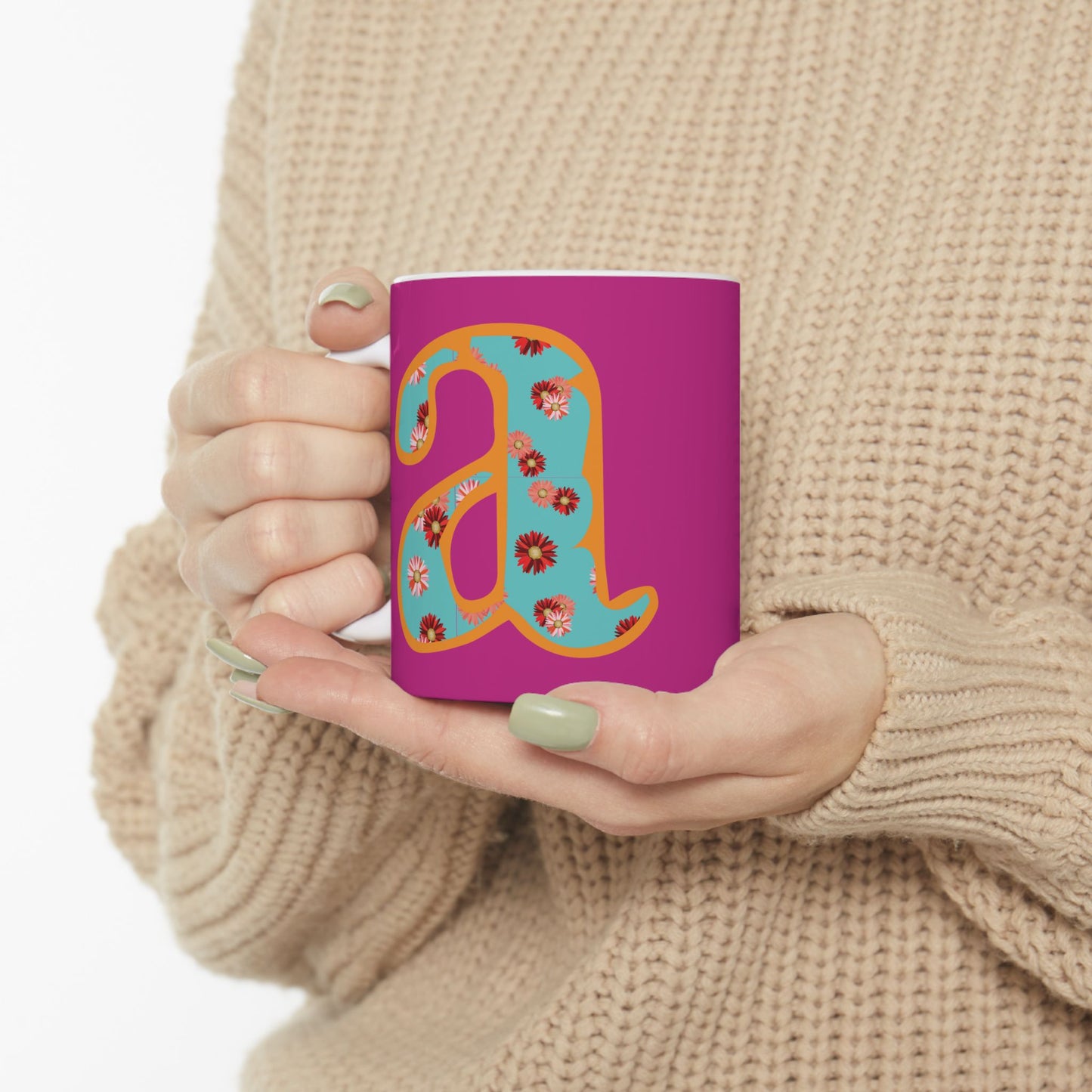 Floral Lettered Ceramic Mug - Vibrant Coffee Cup, Gift for Her, Kitchen Decor, Personalized Drinkware, Fun Floral Mug