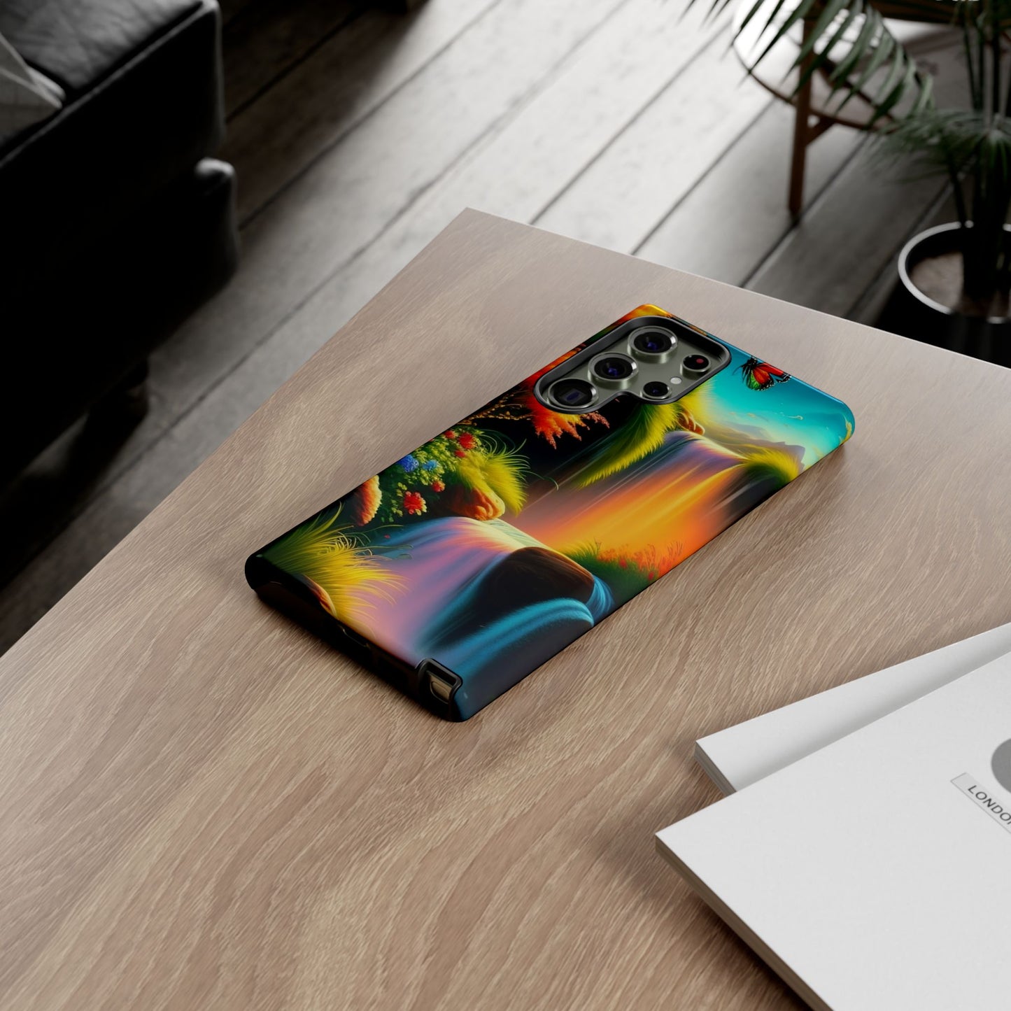 Phone Case - Vibrant Waterfall Landscape with Butterfly | Colorful Nature Protective Case