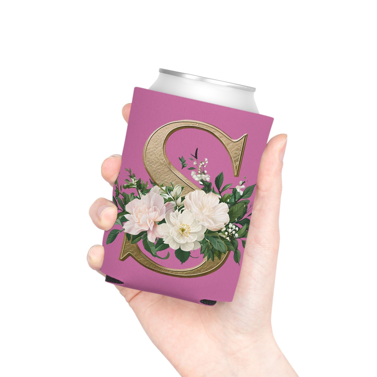 Personalized Floral Initial Can Cooler, Wedding Favors, Summer Party Drink Holder, Bridesmaid Gift, Outdoor BBQ Accessories