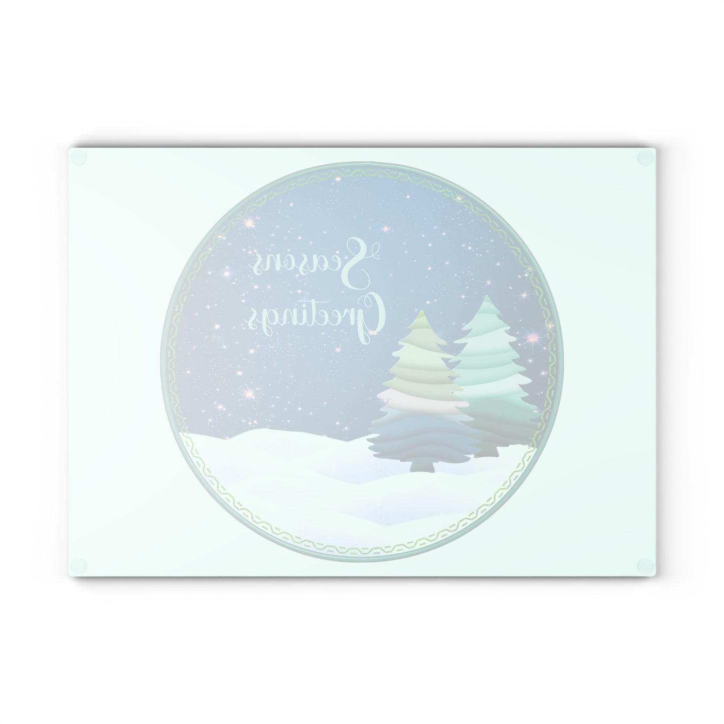 Seasons Greetings Glass Cutting Board – Festive Winter Trees Holiday Kitchen Decor