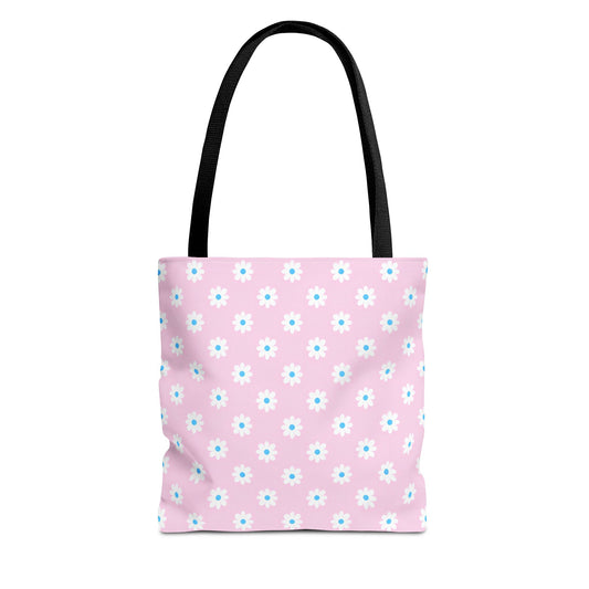 Pink Daisy Pattern Tote Bag — Floral Everyday Canvas Shopper
