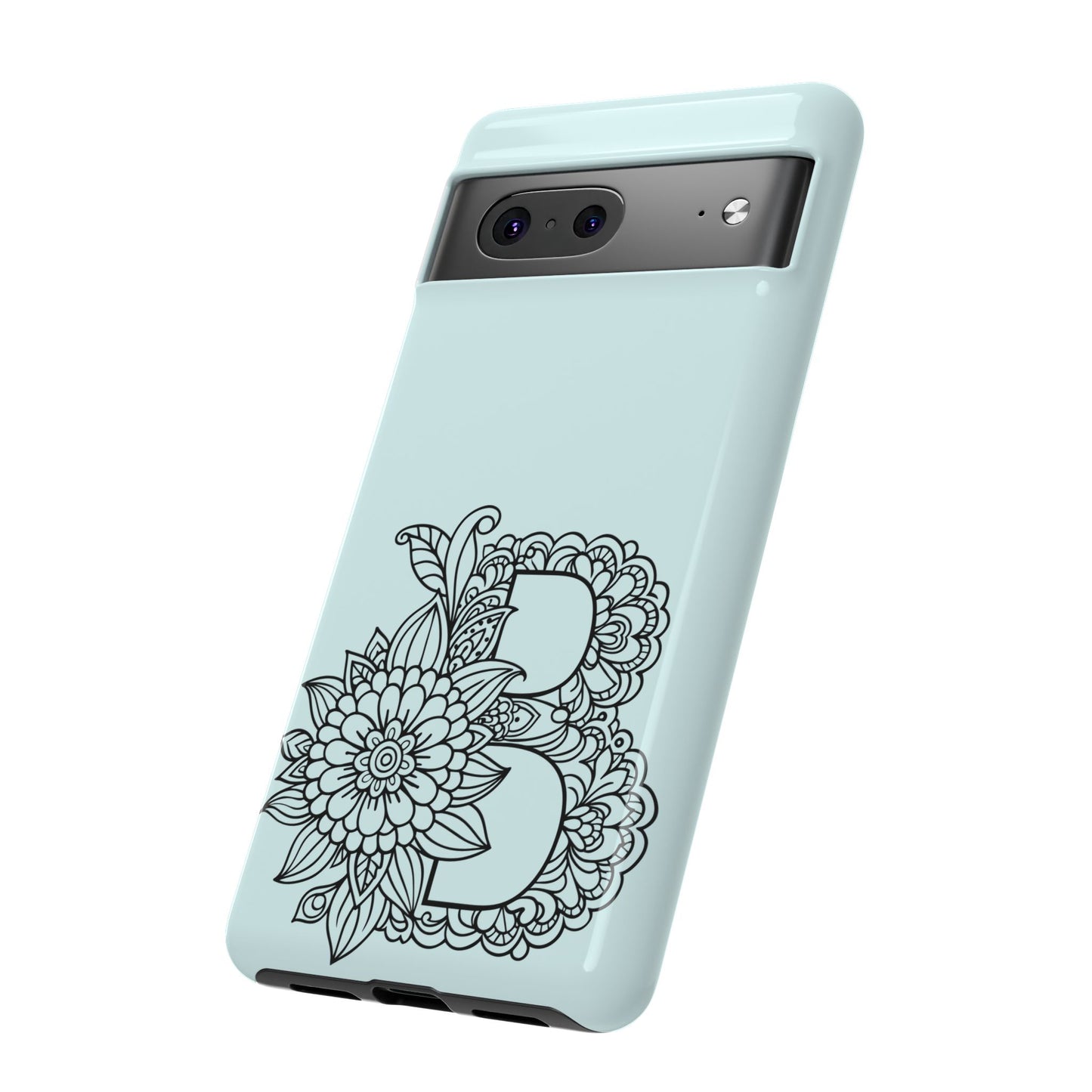 Personalized Tough Phone Case- Letter B, Floral Monogram Cell Phone Cover, Custom Protective Case, Unique Gift, Birthday, Graduation