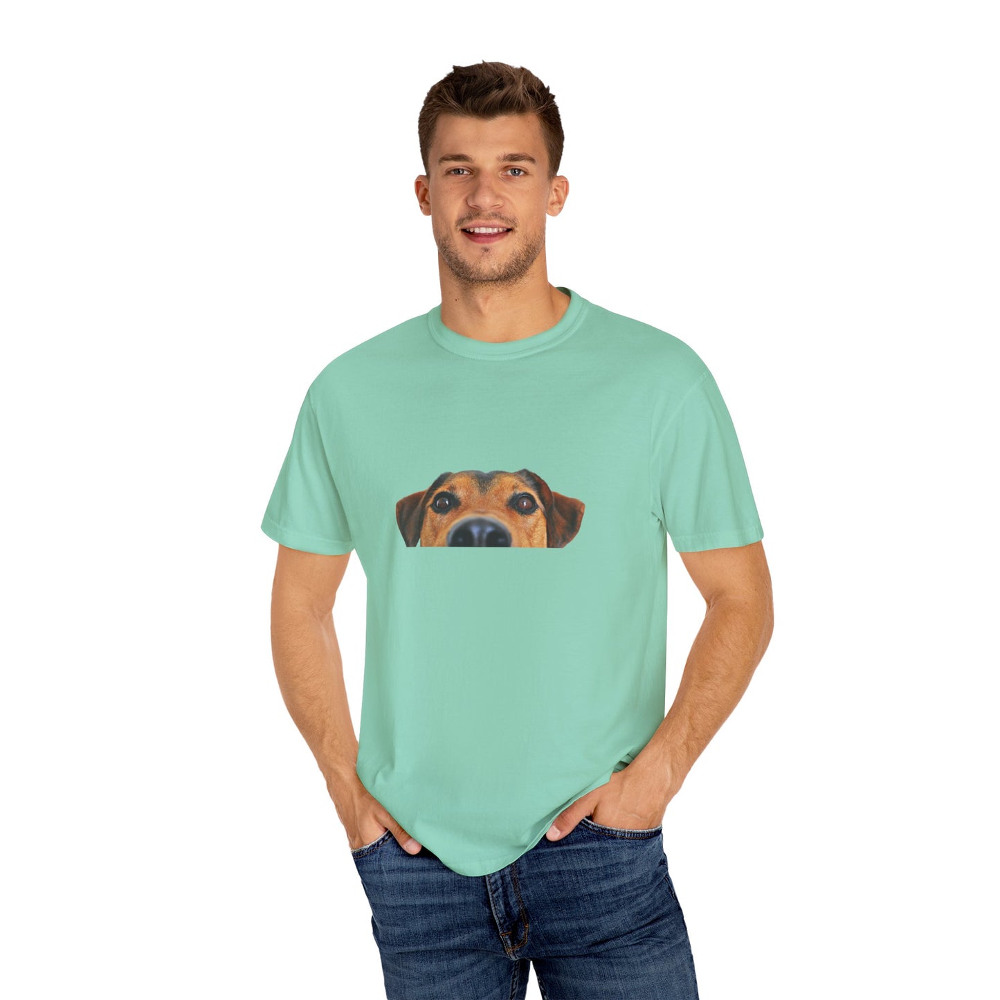 Cute Dog Face Unisex Garment-Dyed T-shirt, Pet Lover Tee, Animal Community Shirt, Birthday Gift, Casual Wear, Dog Lover's Merch