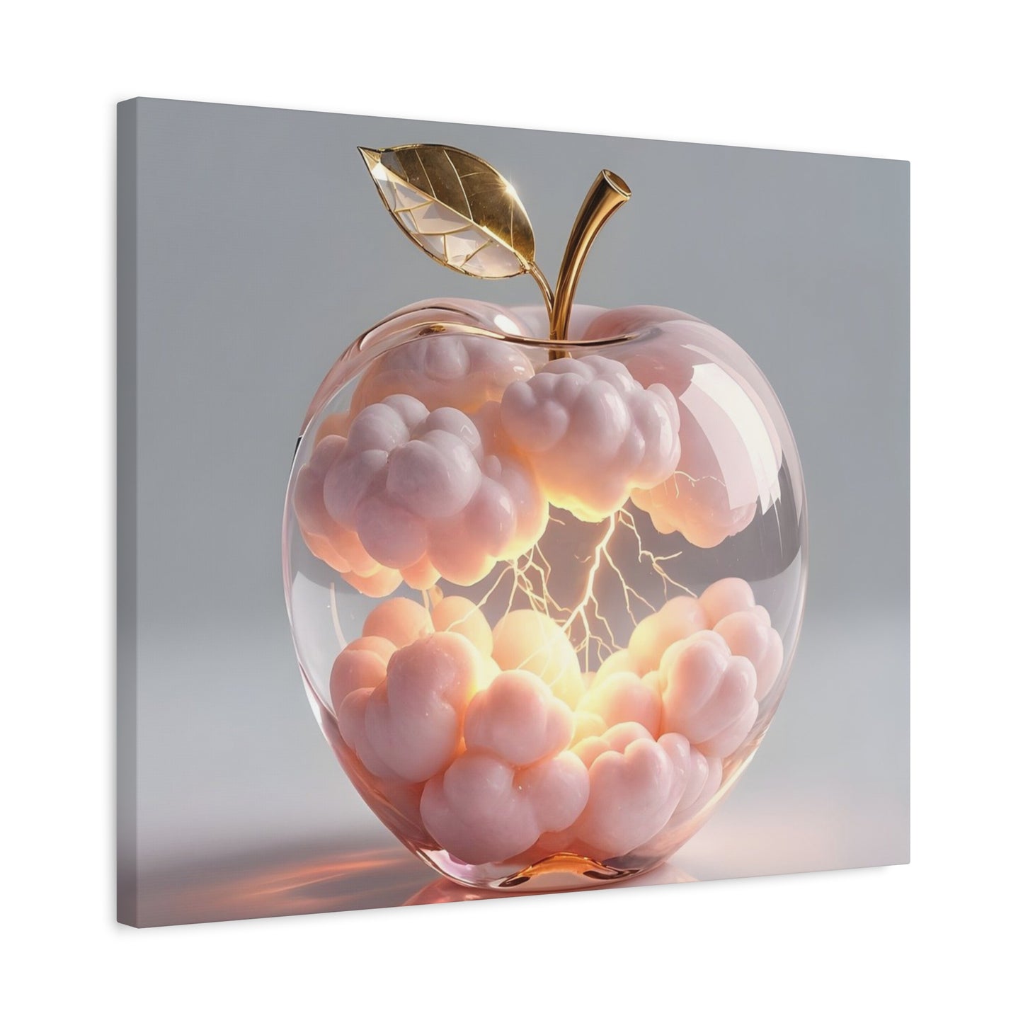Surreal Glass Apple Canvas – Lightning & Pink Clouds Wall Art