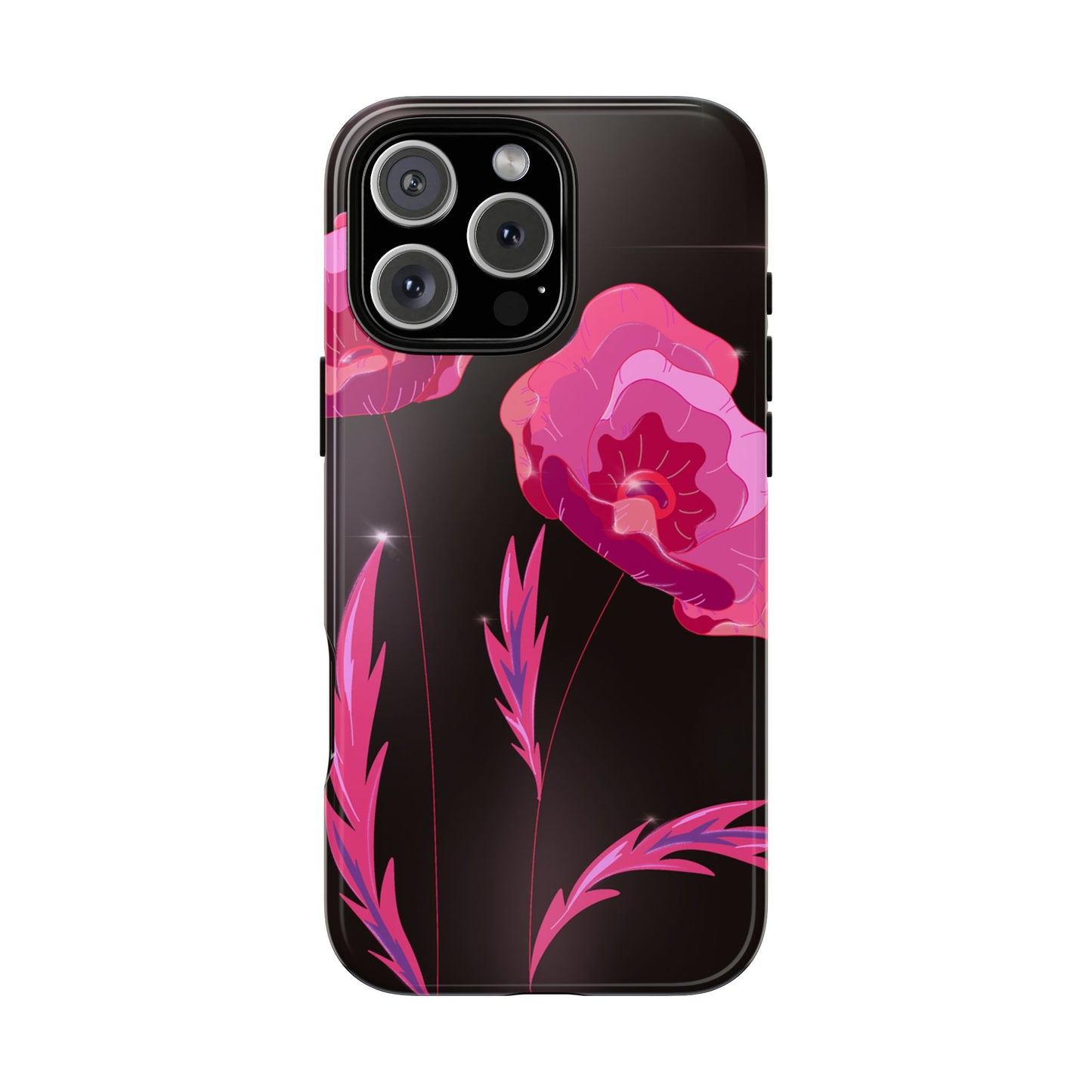 Floral iPhone Case | Tough Cases with Pink Poppy Design, Elegant Flower Phone Cover, Gift for Her, Spring Accessories, Chic Tech