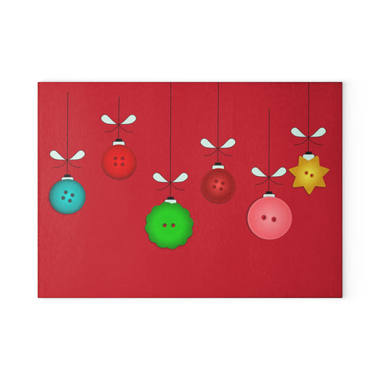 Festive Glass Cutting Board with Holiday Ornament Design, Kitchen Gift, Christmas Decor, Personalized Gift, Cooking Essentials
