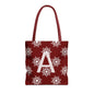 Monogram A Snowflake Tote Bag — Personalized Holiday AOP Tote