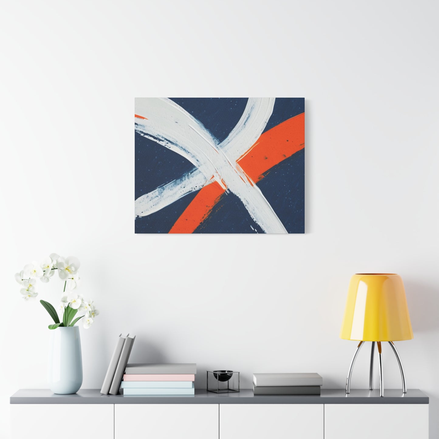 Abstract Navy & Orange Brushstroke Canvas