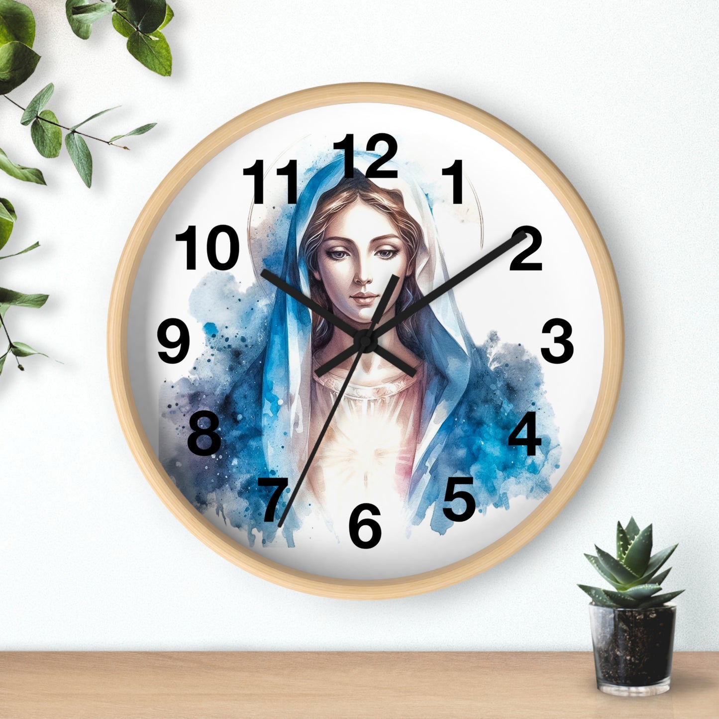 Serene Virgin Mary Wall Clock - Spiritual Home Decor, Religious Gift, Timeless Artistic Piece, Faith-Based Office Accessory