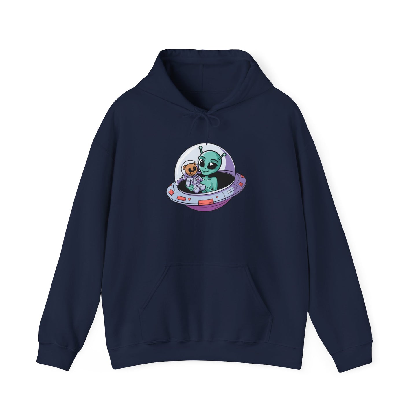 Cute Alien and Kid Hoodie, Unisex Heavy Blend Sweatshirt, UFO Lover Gift, Halloween Costume, Space-Themed Outfit, Birthday Present
