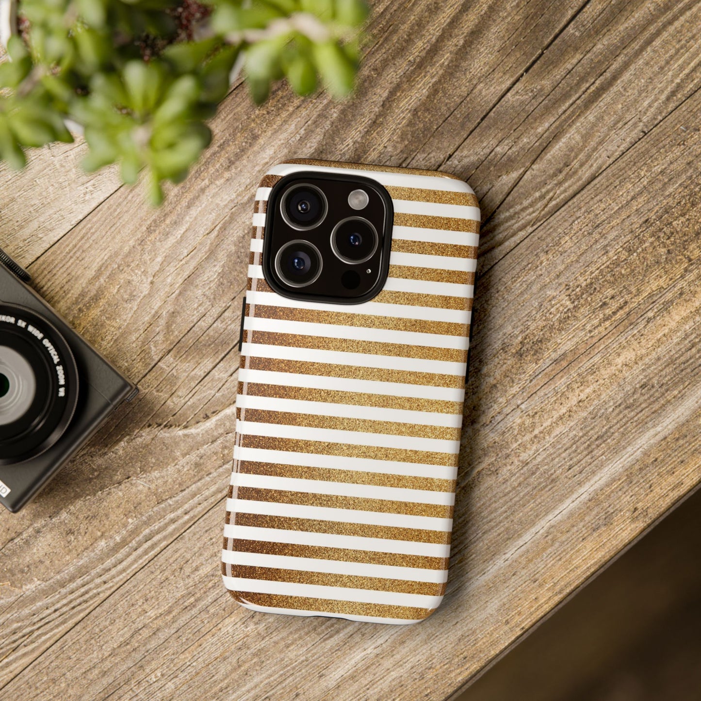Glamorous Gold Striped Phone Case | Tough Cases, Stylish Phone Cover, Chic Accessories, Gift for Her, Fashionable Tech