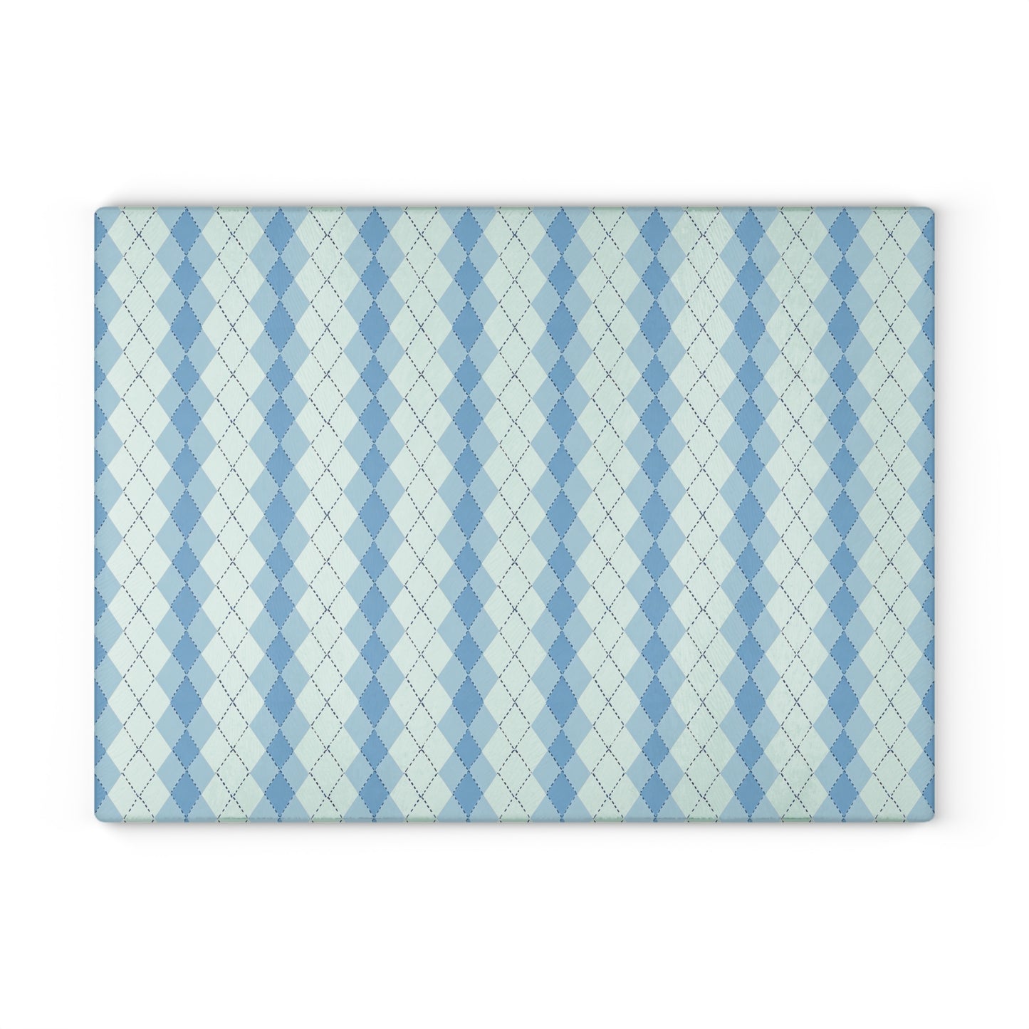 Argyle Pattern Glass Cutting Board — Blue Pastel Kitchen Prep Board
