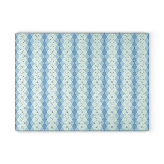 Argyle Pattern Glass Cutting Board — Blue Pastel Kitchen Prep Board