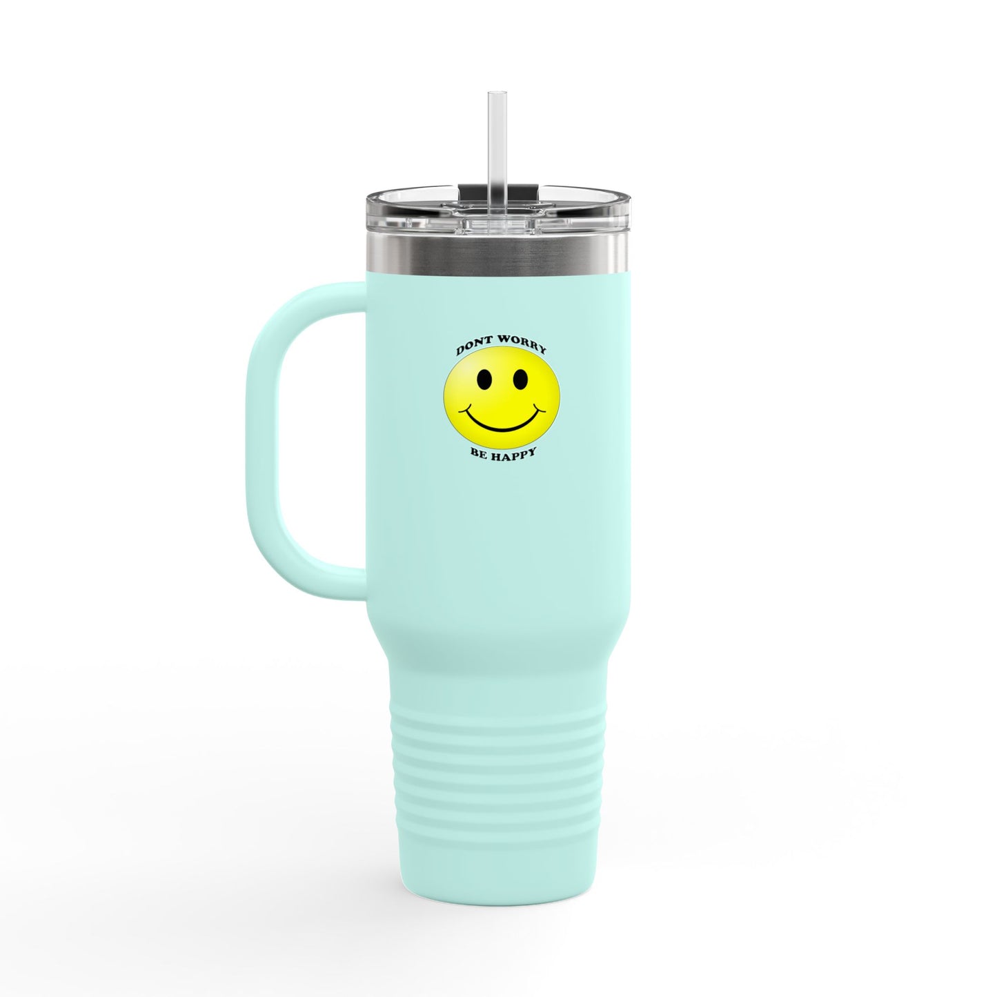 Happy Face Insulated Travel Mug | 40oz, Summer Vibes, Gift for Coffee Lovers, Home Office Essential, Brighten Your Day