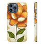 Floral Phone Case with Orange Flower Design, Tough Phone Cover, Floral Gift, Stylish Tech Accessory, Nature Lovers, Spring Vibes