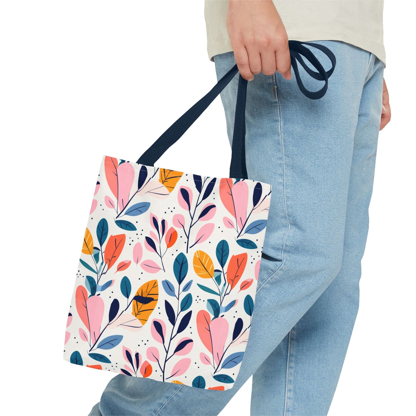 Floral Leaves Tote Bag — Colorful Botanical All-Over Print Bag