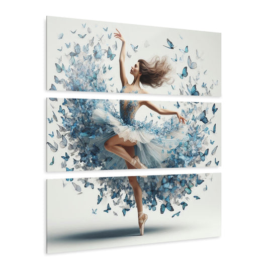 Elegant Butterfly Dance Acrylic Prints | Triptych Wall Art, Modern Home Decor, Gift for Dance Lovers, Butterfly Enthusiasts, Unique Artwork