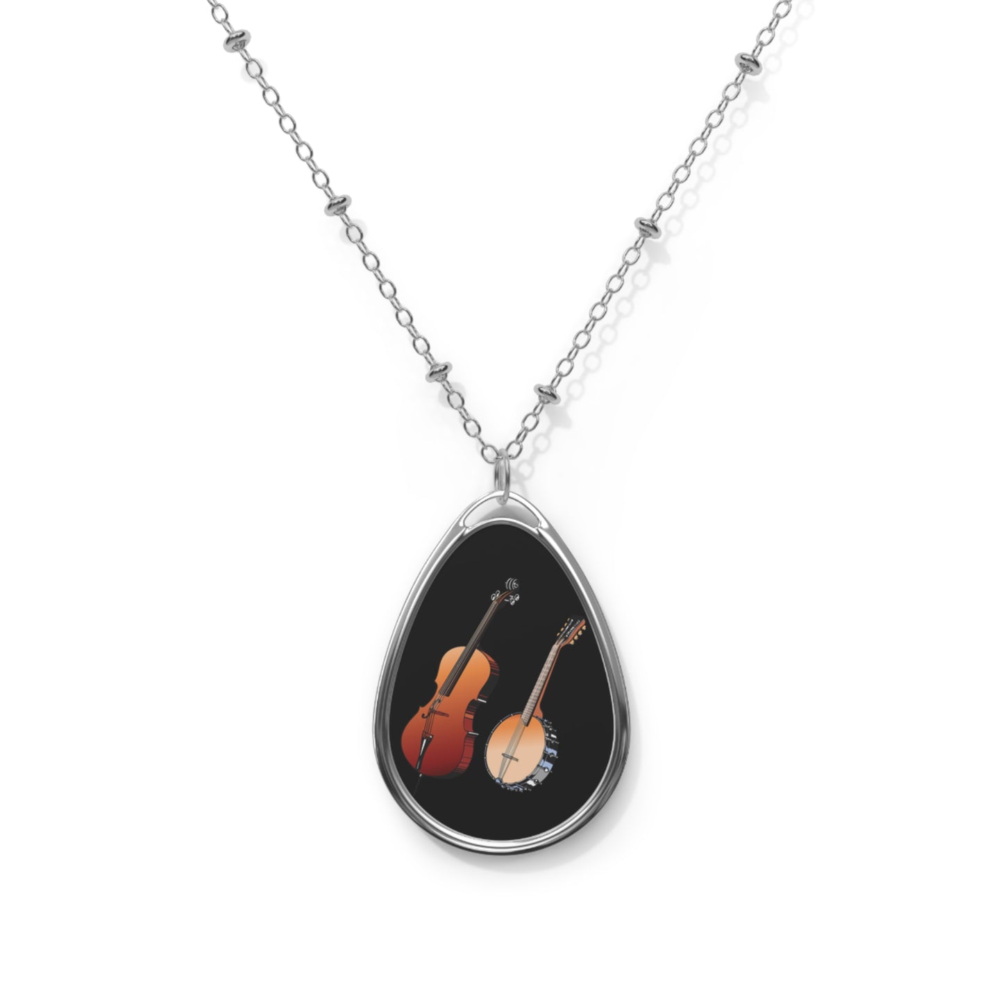 Musical Instrument Oval Necklace | Unique Jewelry Gift for Music Lovers | Banjo & Guitar | Perfect for Birthdays & Anniversaries
