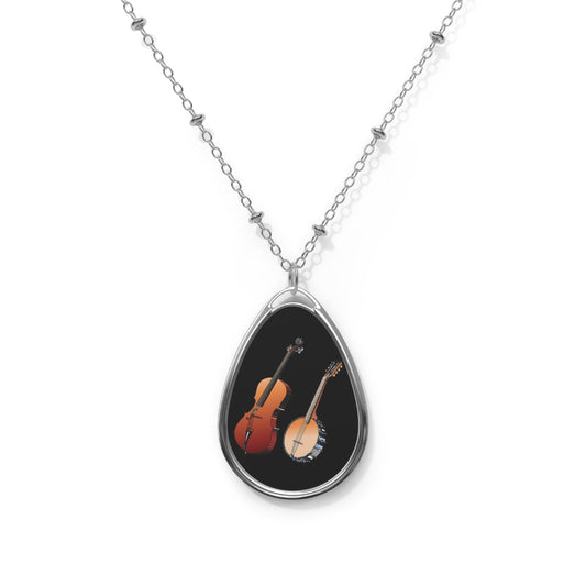 Musical Instrument Oval Necklace | Unique Jewelry Gift for Music Lovers | Banjo & Guitar | Perfect for Birthdays & Anniversaries