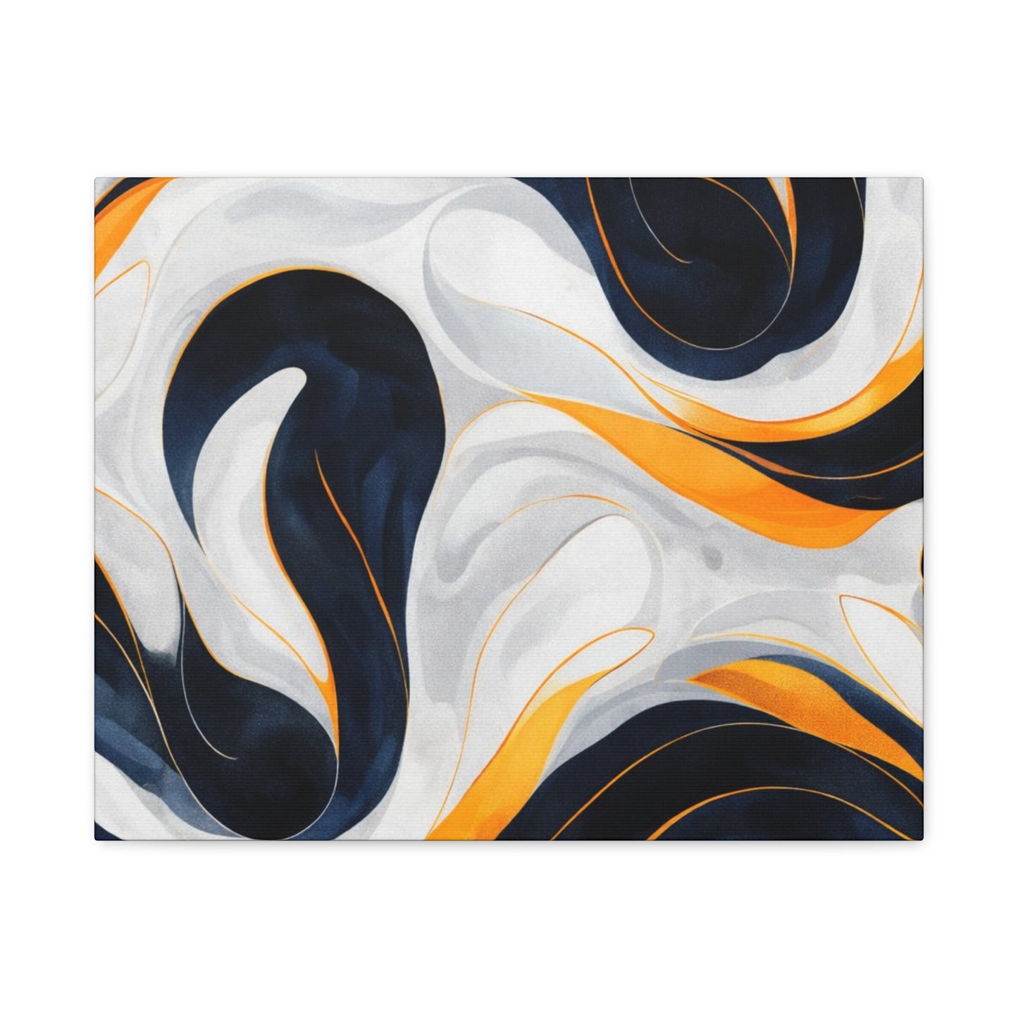 Abstract Fluid Art Matte Canvas Print — Navy, Gold & White Stretched Wall Art