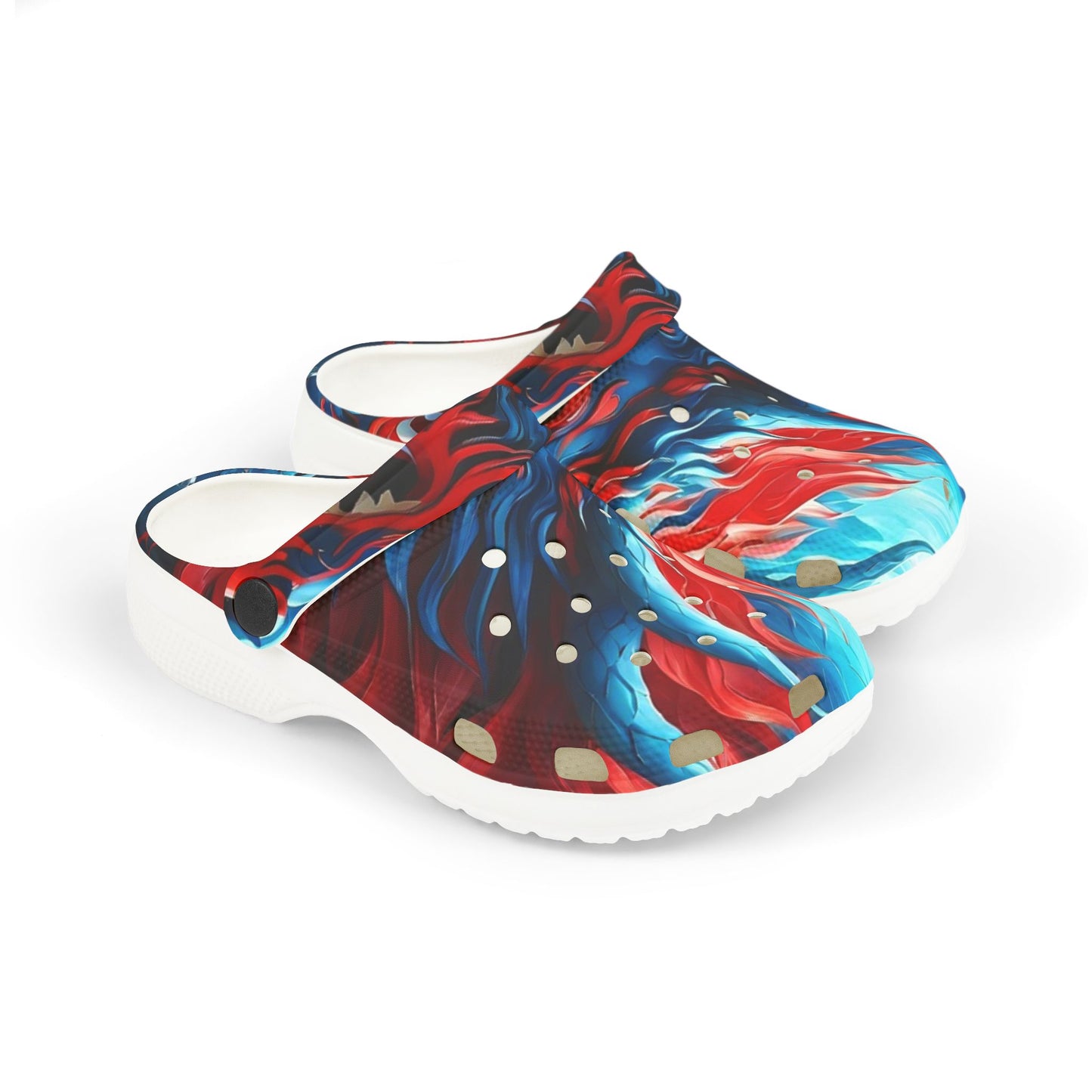 Kids Foam Clogs — Red & Blue Swirl All-Over Print