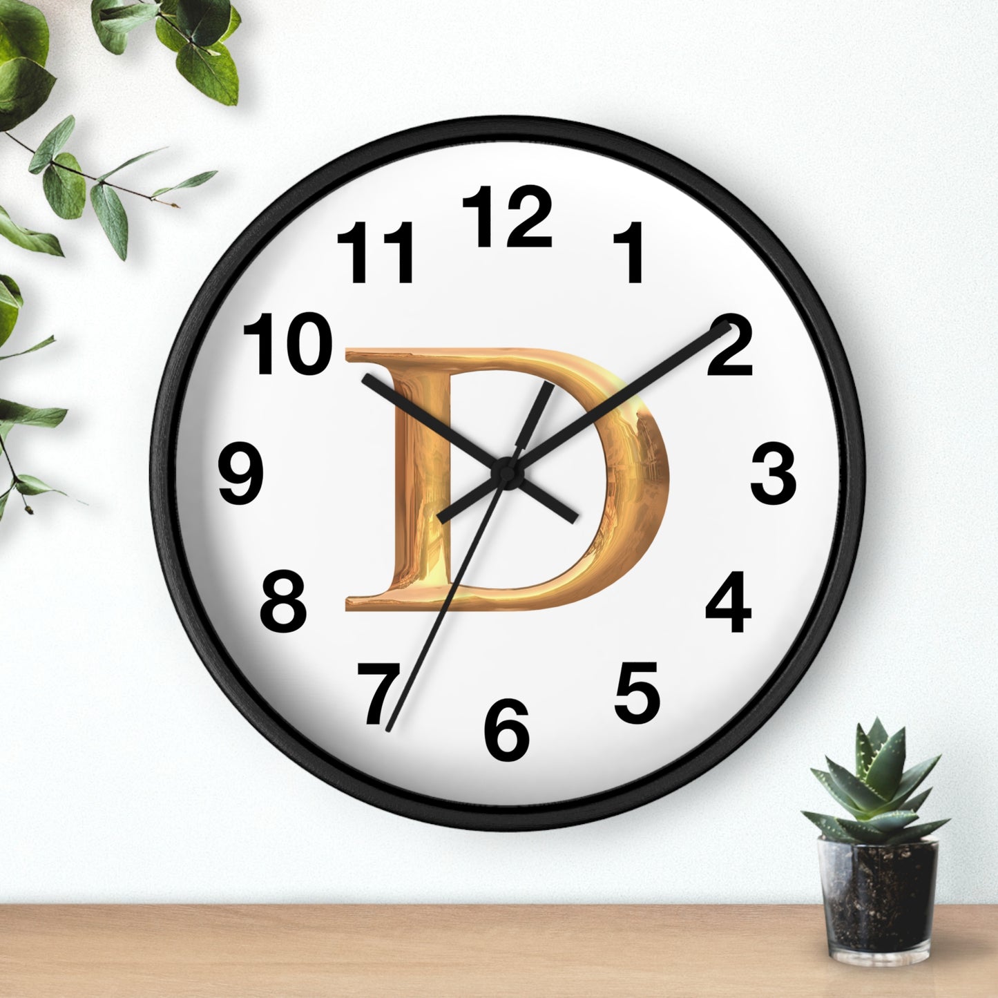Elegant Initial D Wall Clock, Personalized Home Decor, Modern Timepiece, Gift for Her, Study Room Wall Art, Unique Design