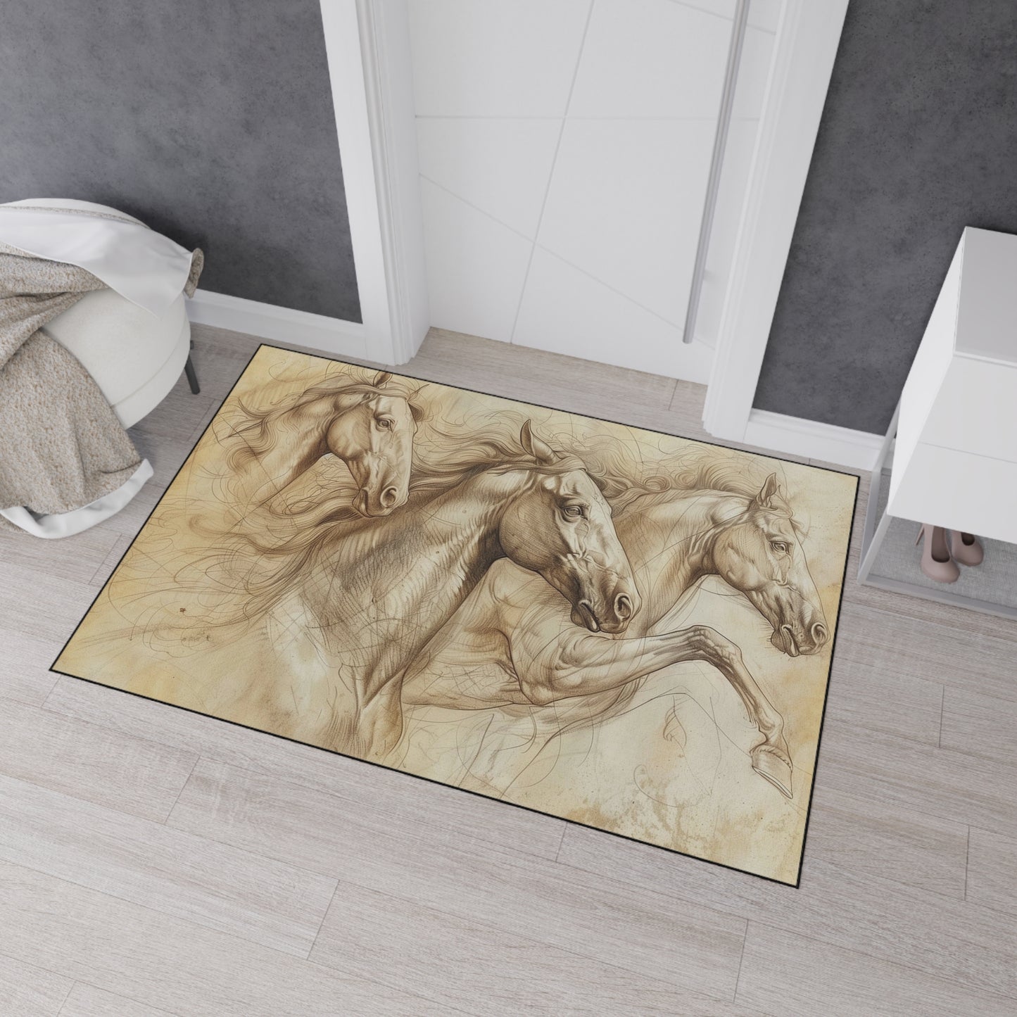 Galloping Horses Heavy Duty Floor Mat — Rustic Equestrian Rug for Entryway, Stable, Garage