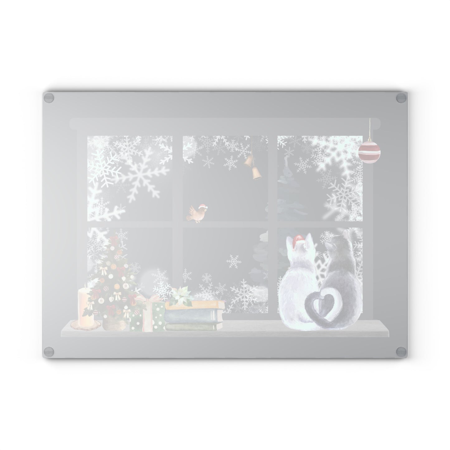 Glass Cutting Board - Cozy Winter Cats by Window Holiday Kitchen Decor