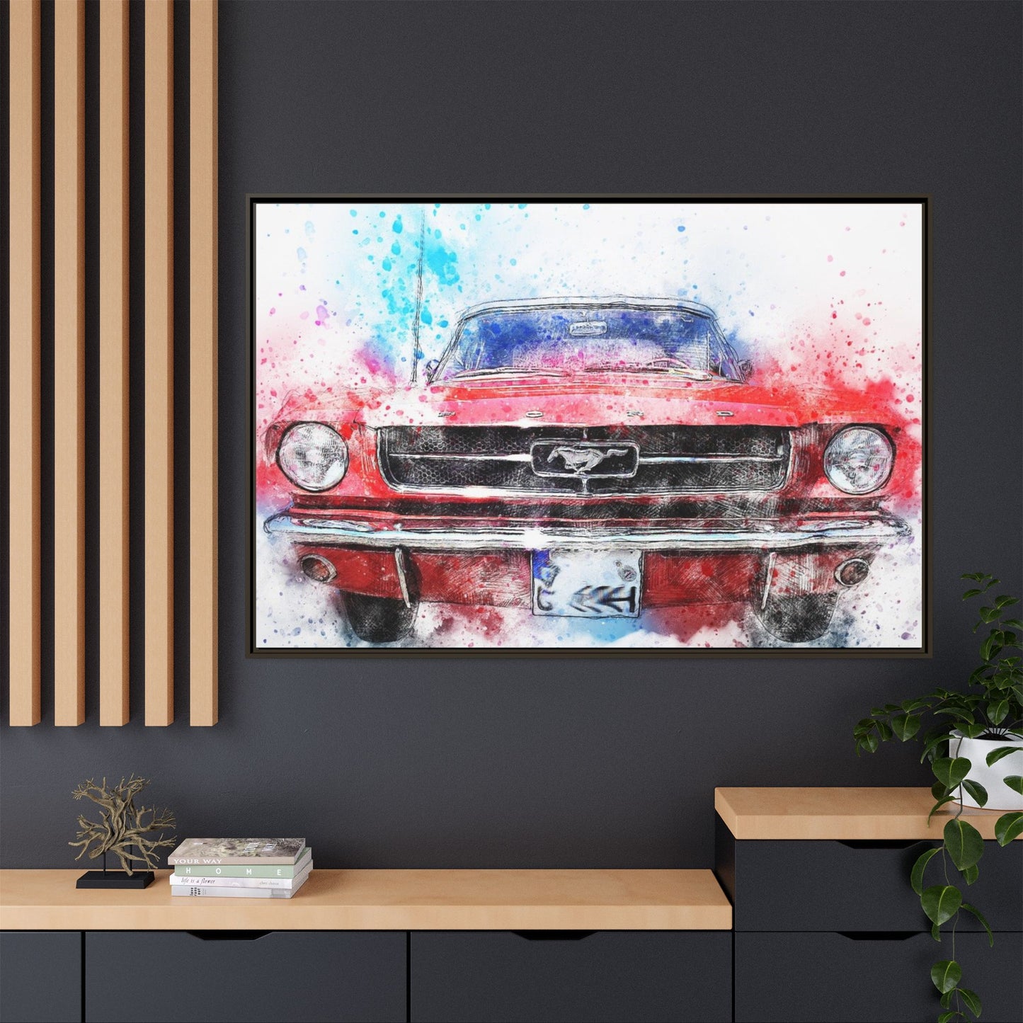 Matte Canvas, Framed Mustang Car