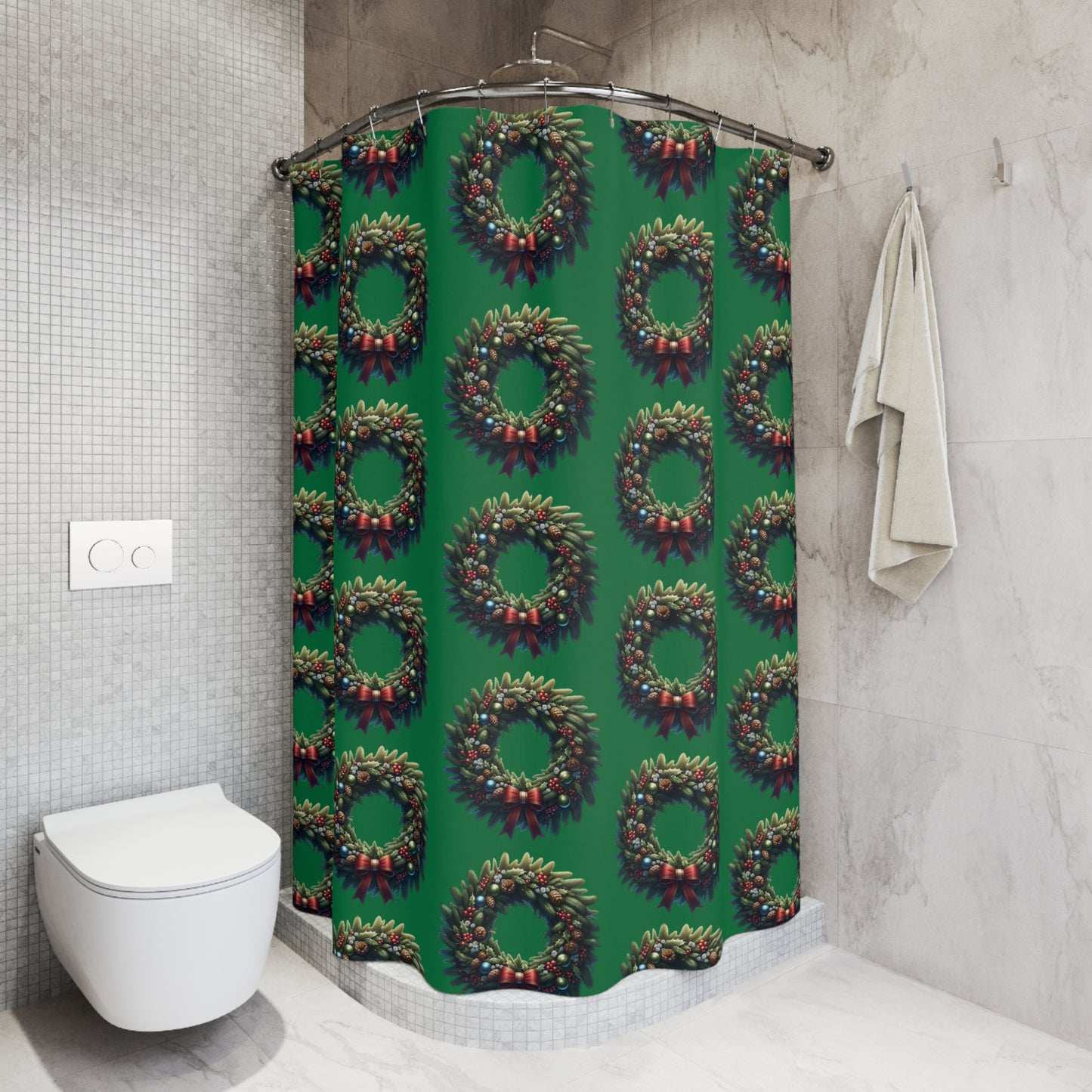 Festive Wreath Shower Curtain | Holiday Bathroom Decor, Christmas Gift, Party Decoration, Seasonal Home Accent, Winter Theme